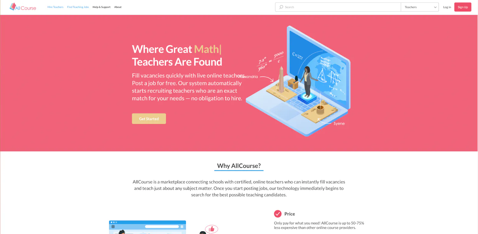 A screenshot of the AllCourse landing page.