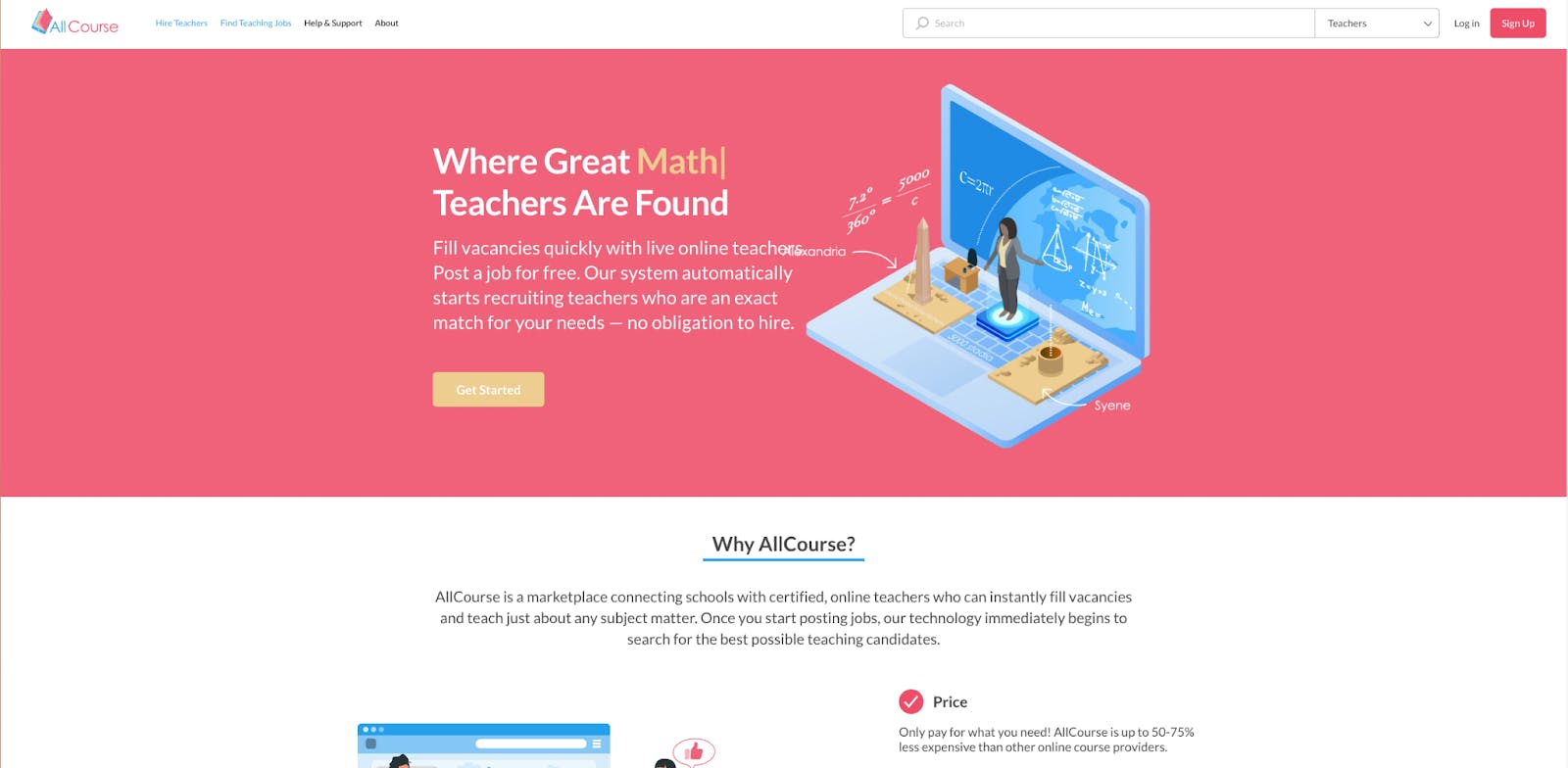 A screenshot of the AllCourse landing page.