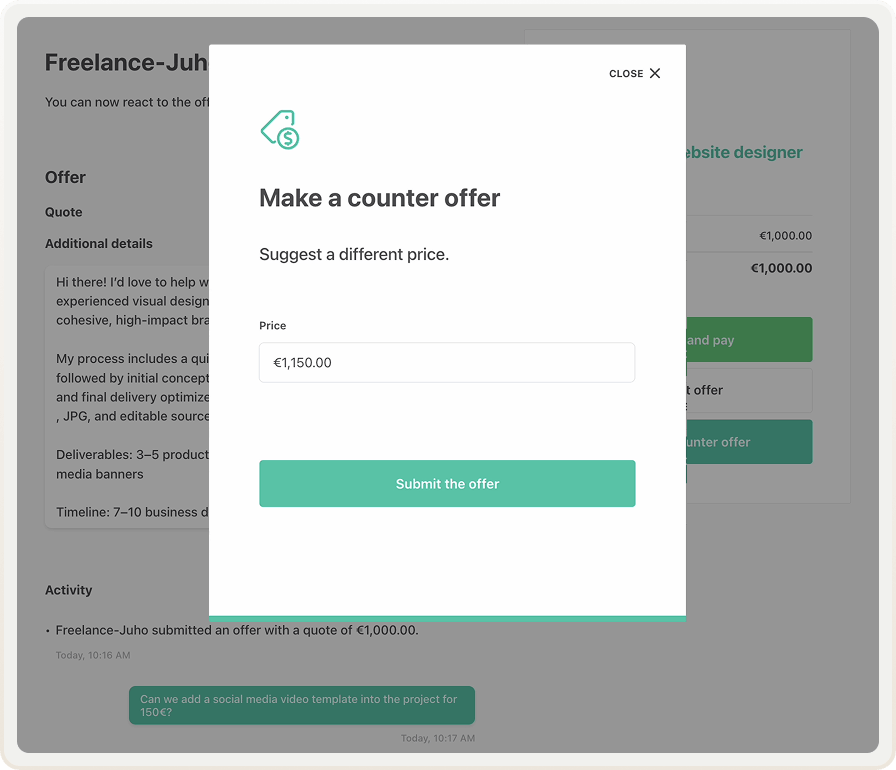 A customer is about to make a counter offer to an offer a provider made.