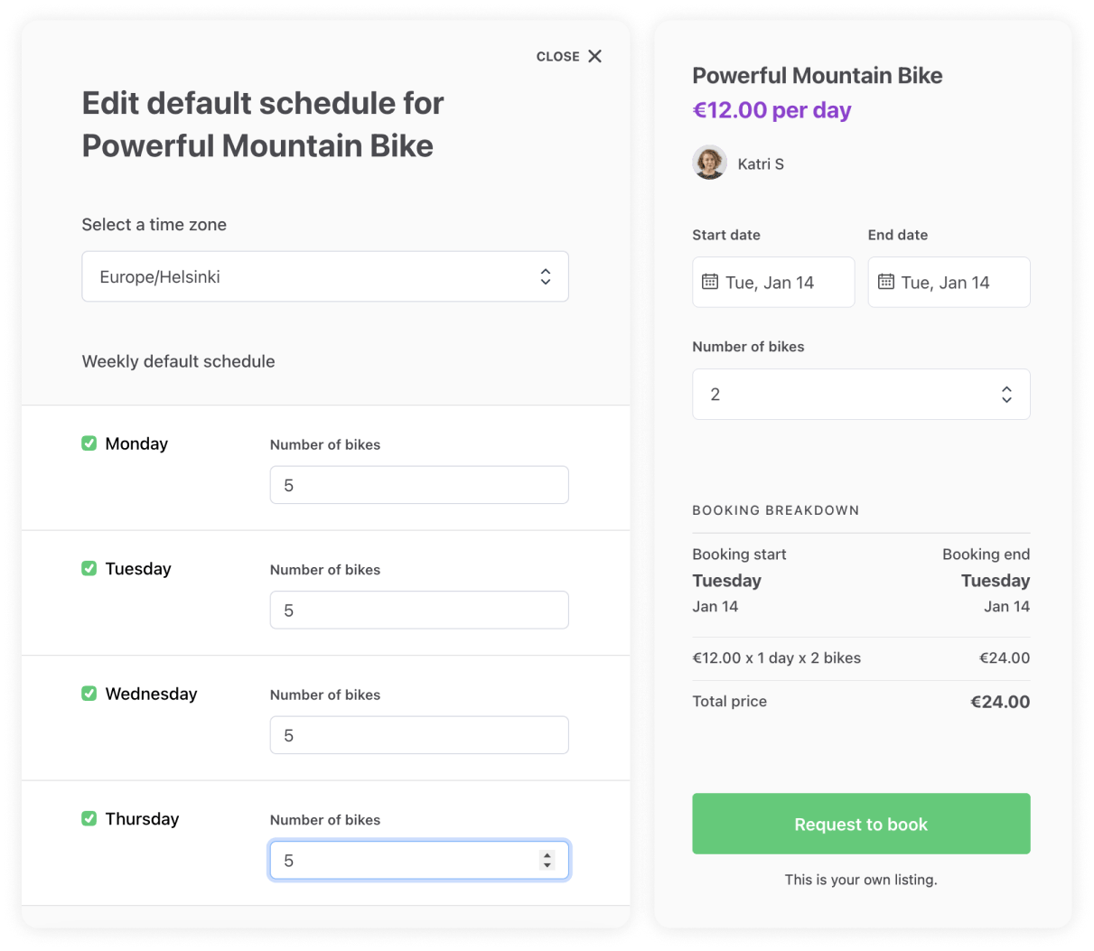 A provider has added ten seats to a yoga retreat service. A customer is booking two seats.