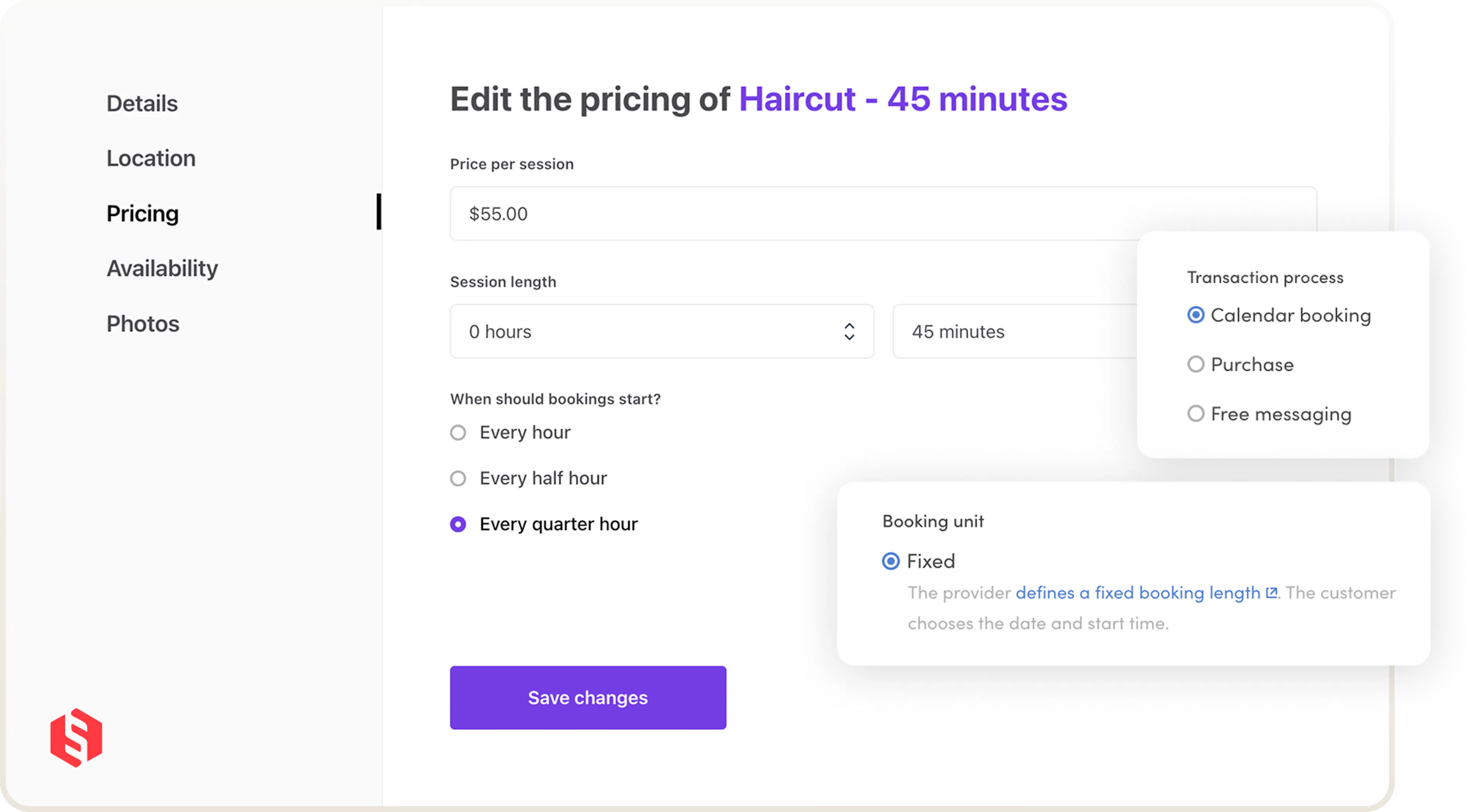 A provider's booking slot management page on a marketplace with fixed booking slots.