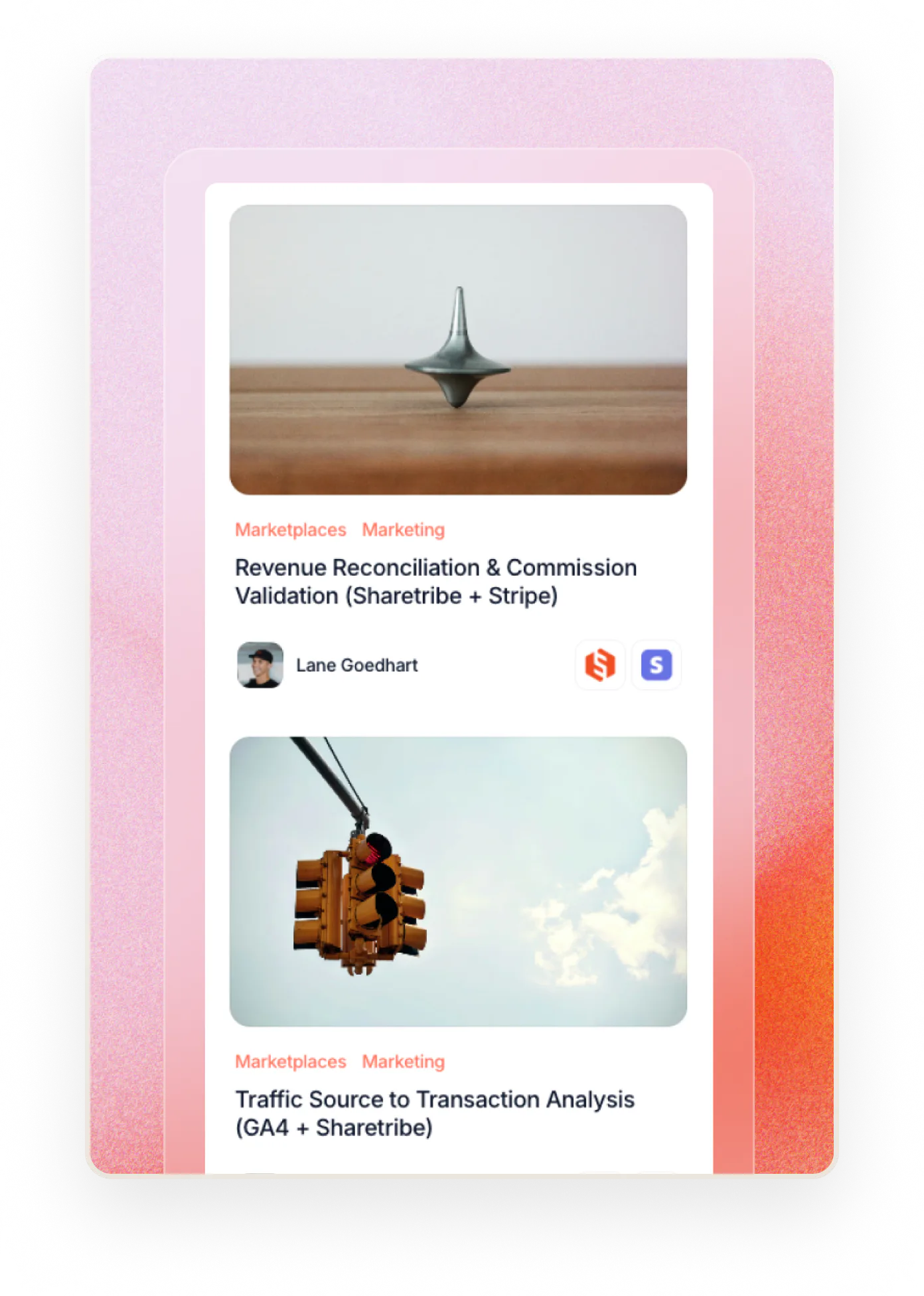 A picture from Lemonado's resource library showing two articles about the Sharetribe + Lemonado integration.