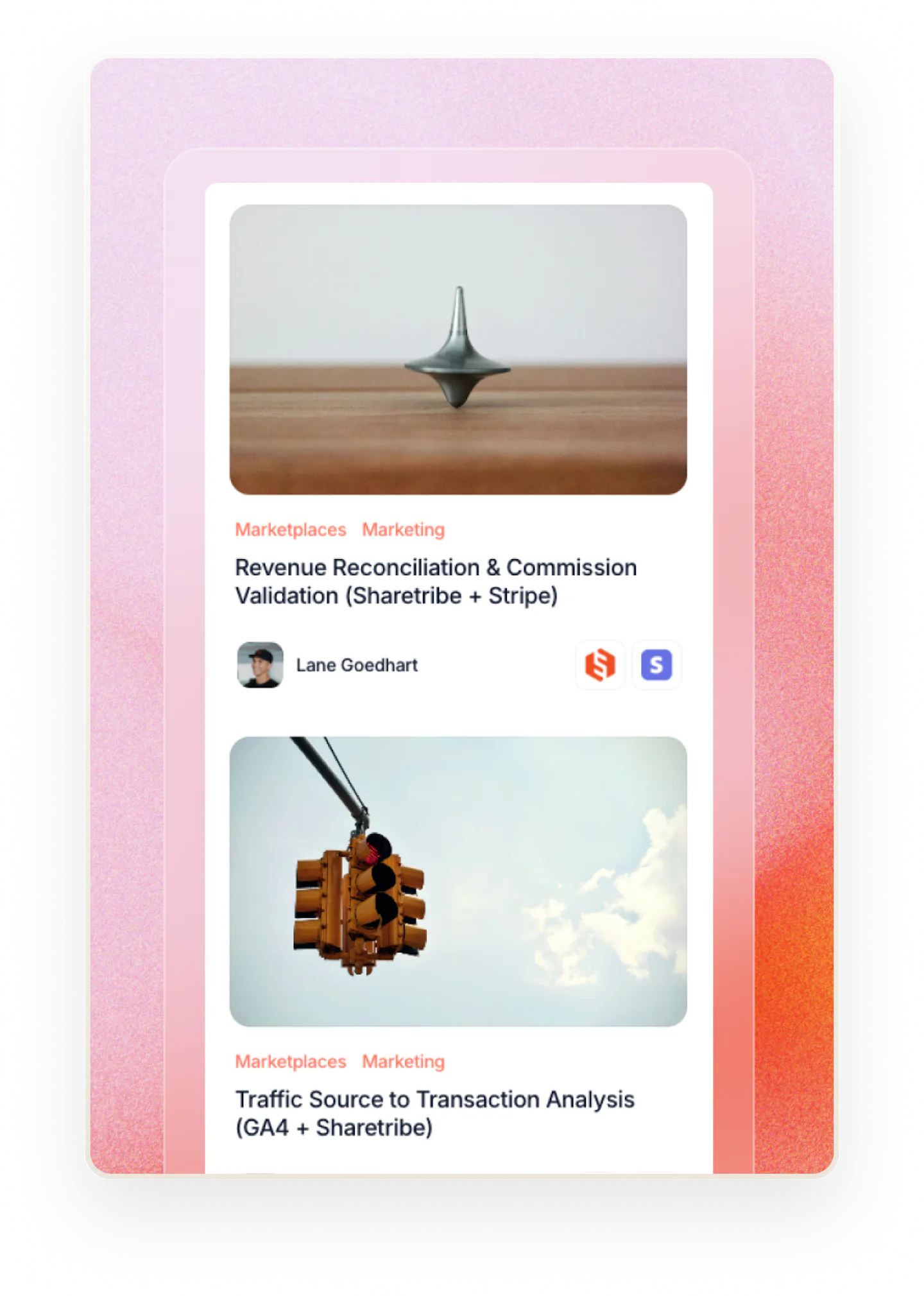 A picture from Lemonado's resource library showing two articles about the Sharetribe + Lemonado integration.