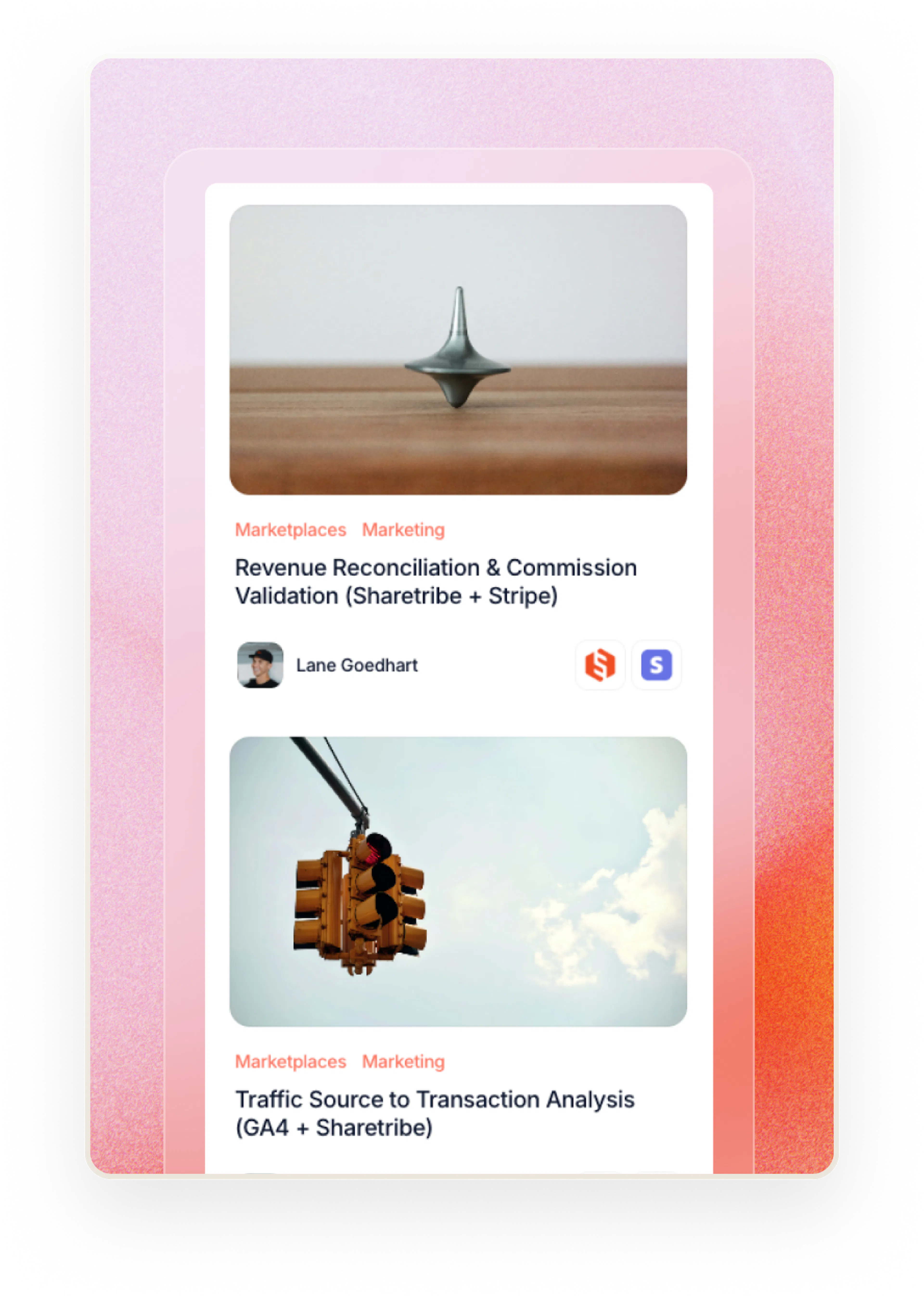 A picture from Lemonado's resource library showing two articles about the Sharetribe + Lemonado integration.