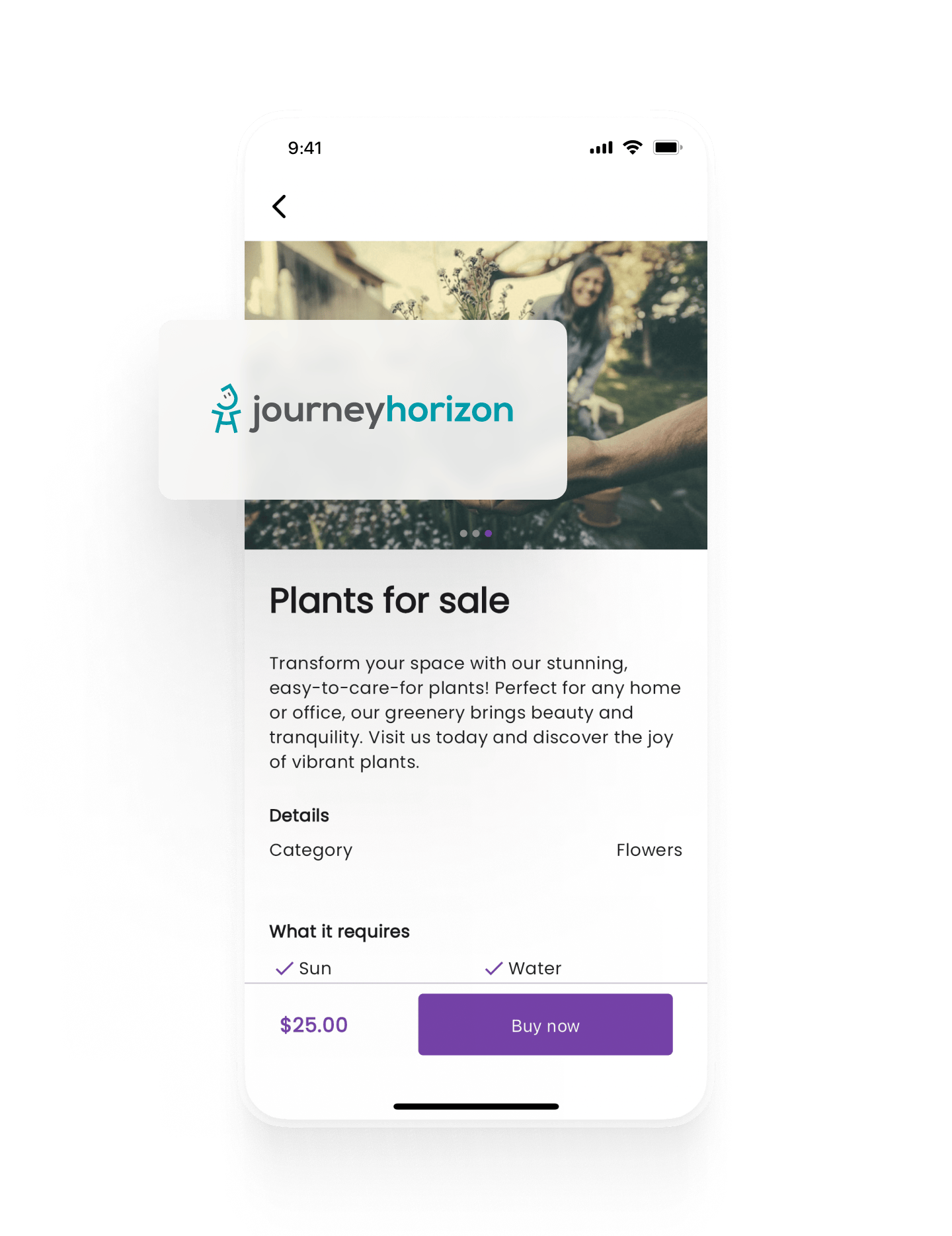 A listing page for plant seedlings. The page is overlaid with Journeyhorizon's logo.