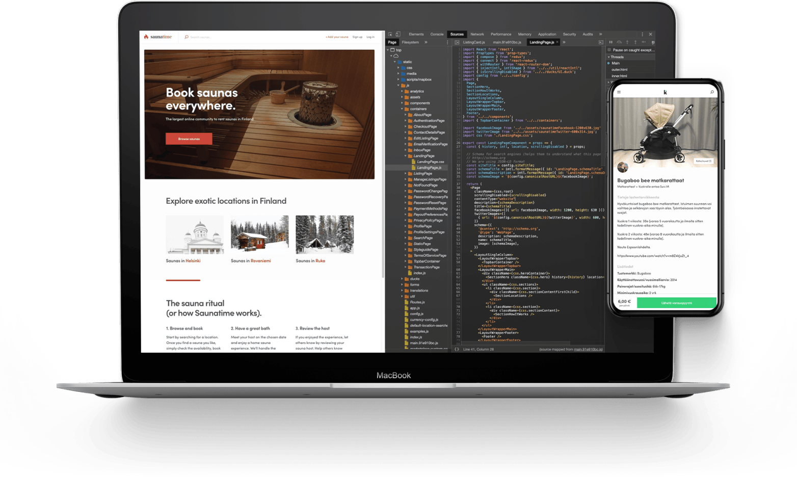 A laptop and a smartphone showing a Sharetribe marketplace UI, optimized for both web and mobile interfaces.