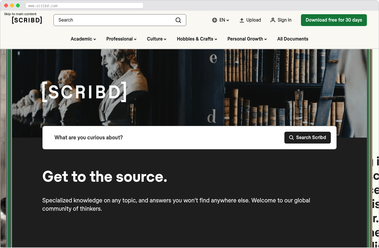 Scribd marketplace homepage screenshot