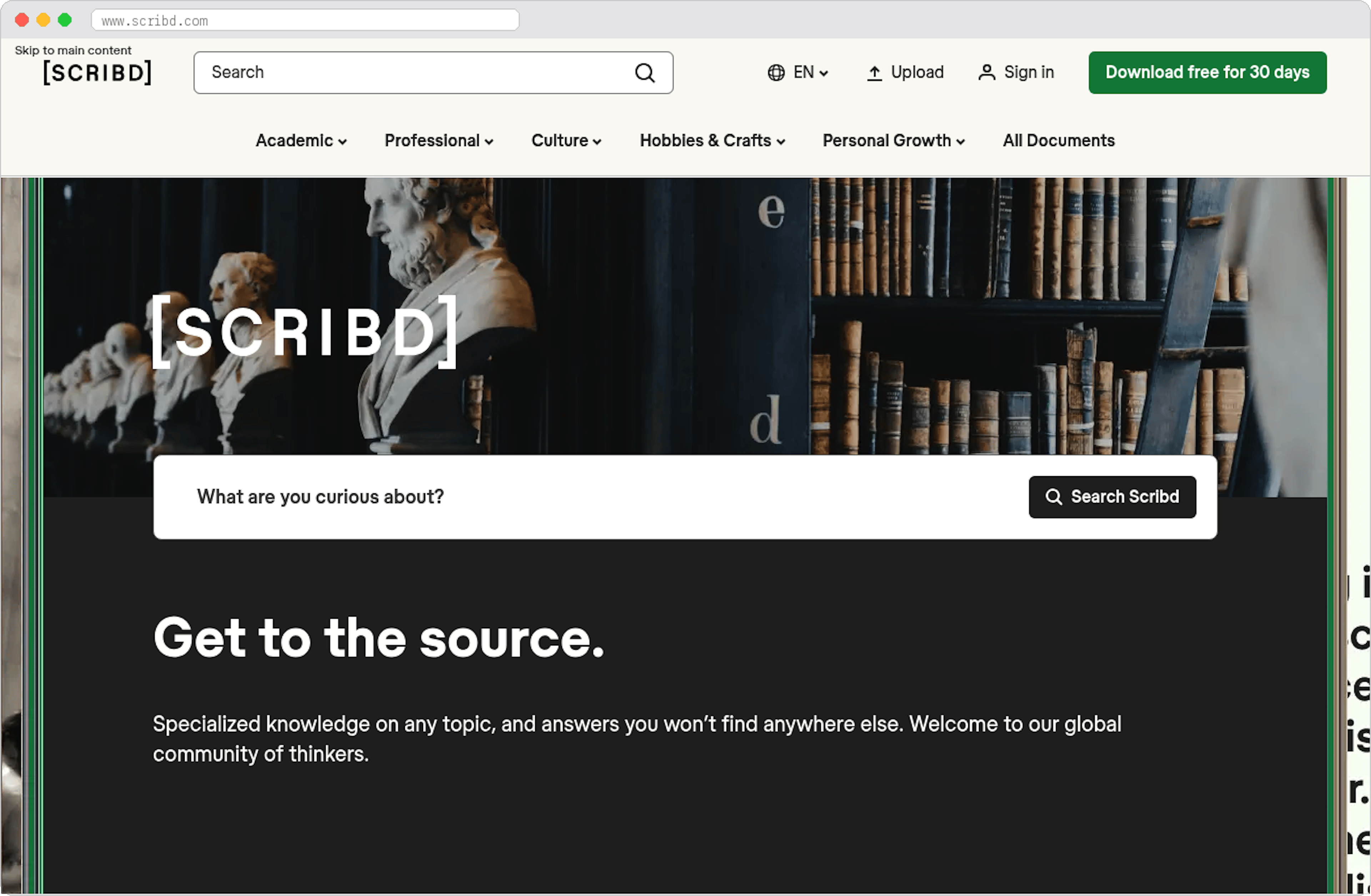 Scribd marketplace homepage screenshot