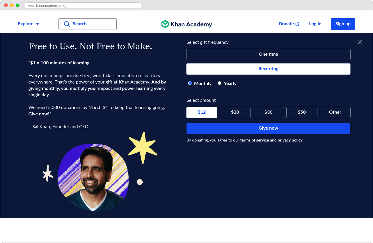 Khan Academy marketplace homepage screenshot