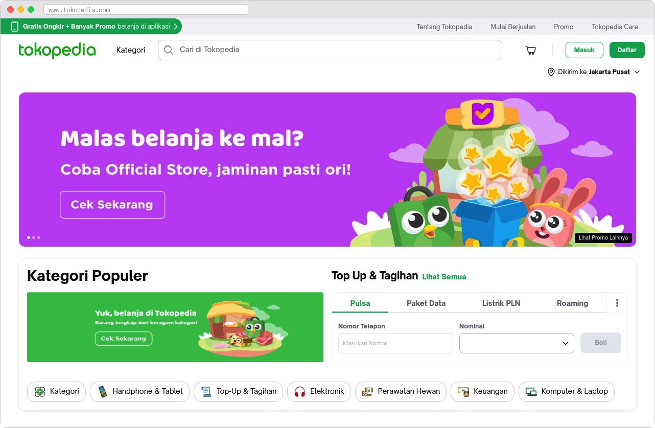 Tokopedia marketplace homepage screenshot