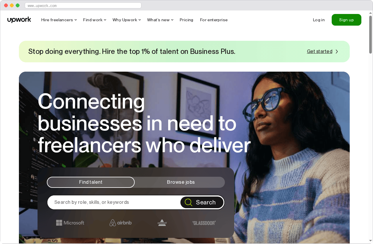 Upwork marketplace homepage screenshot