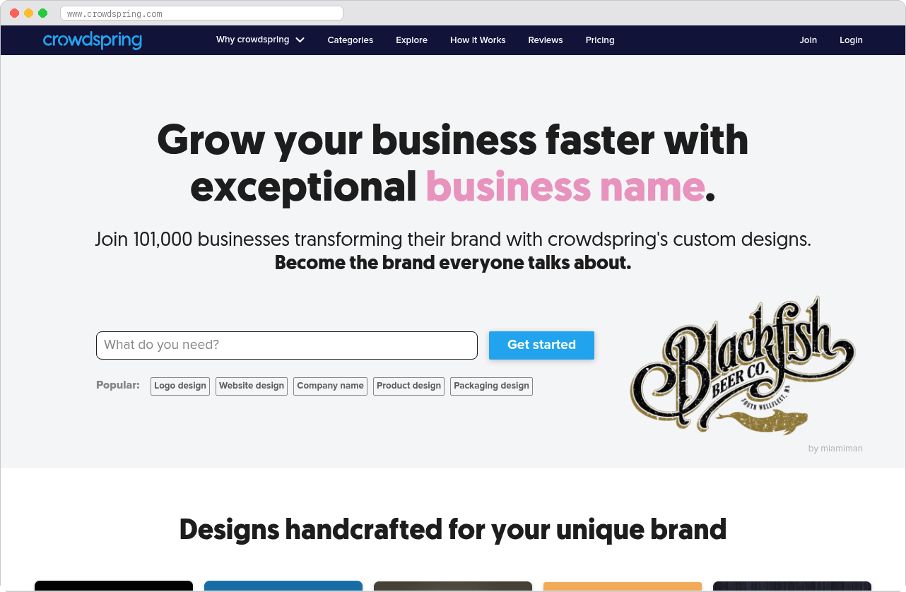 Crowdspring marketplace homepage screenshot