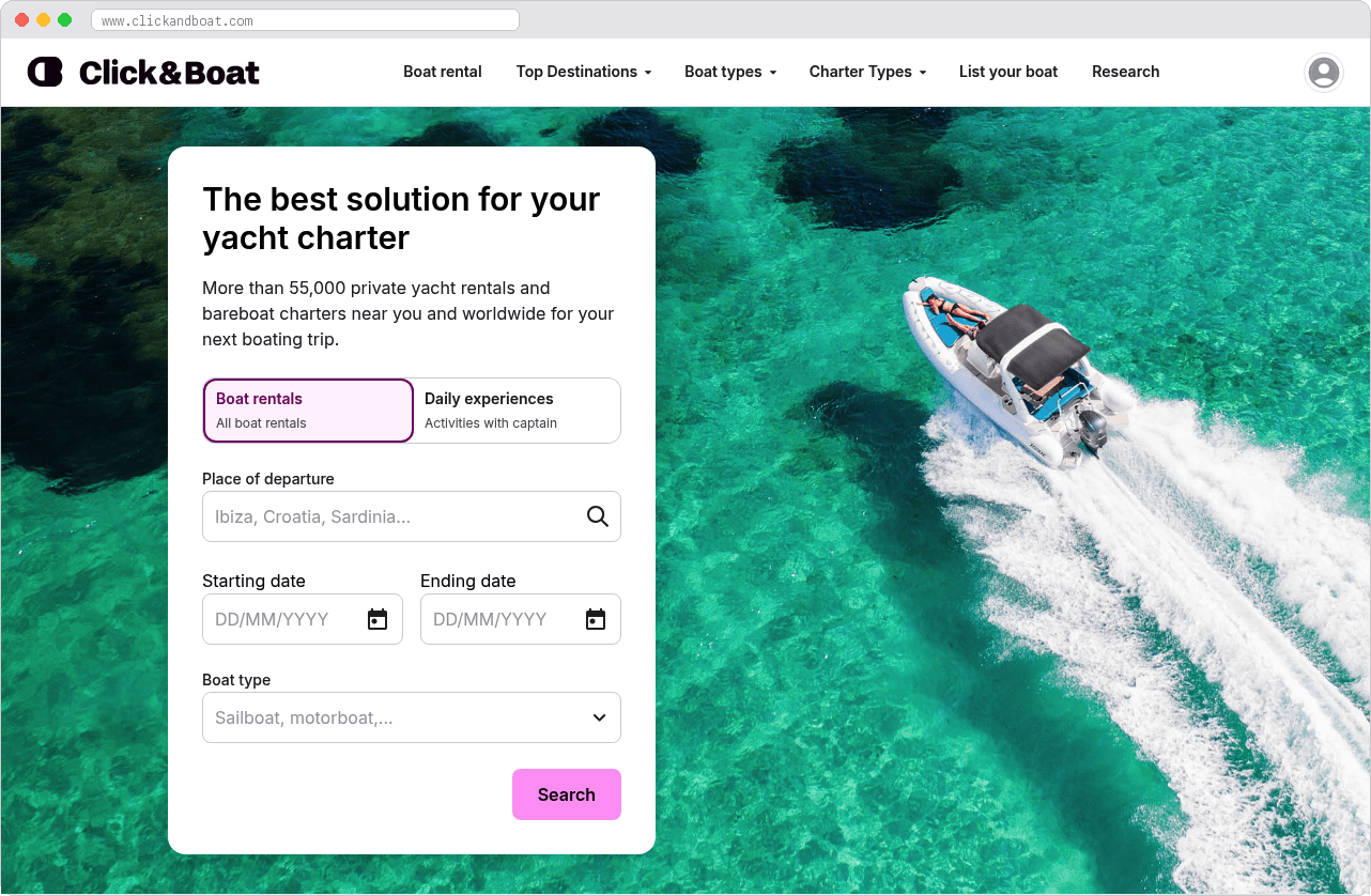 Click&Boat marketplace homepage screenshot