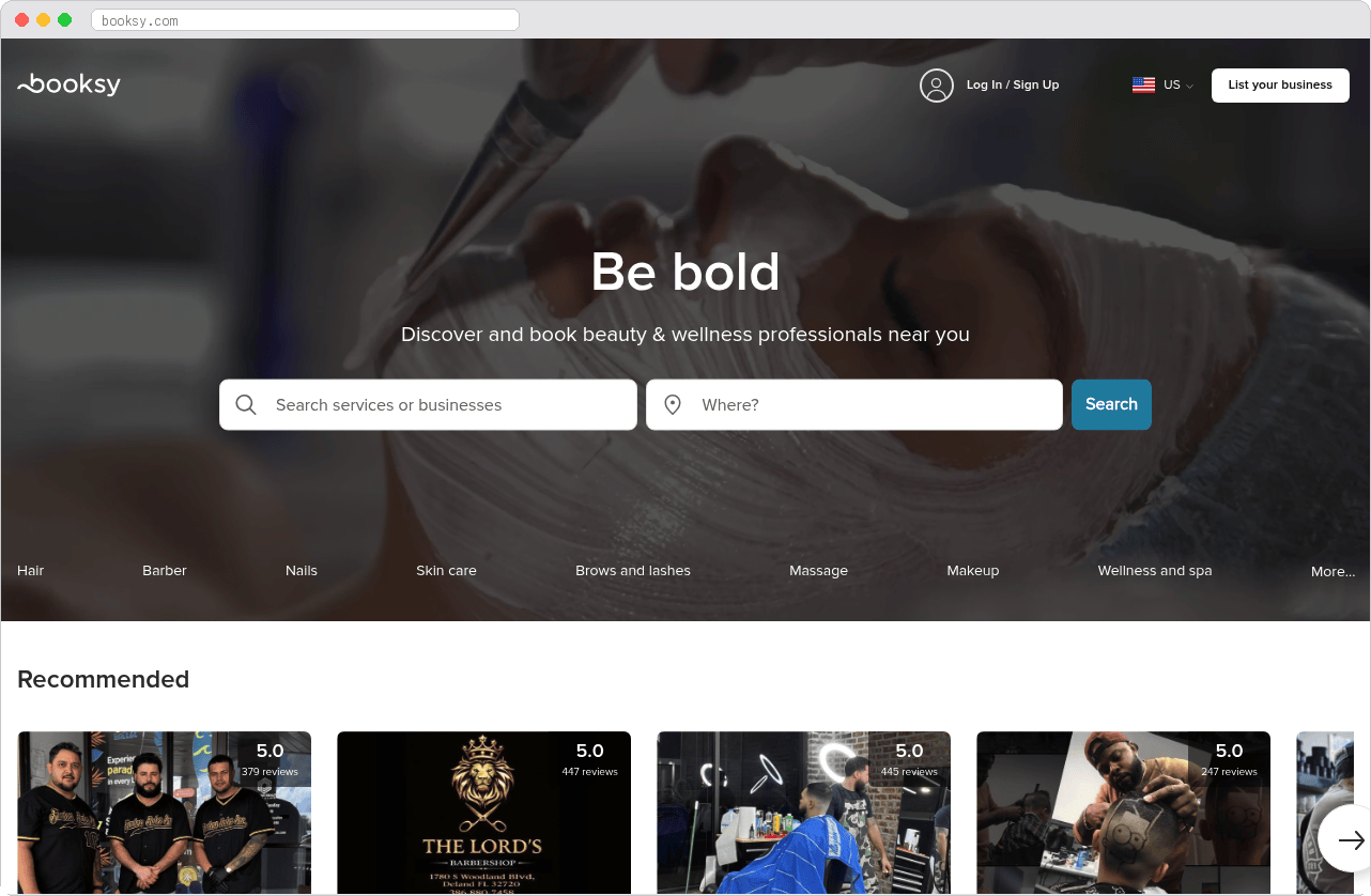 Booksy marketplace homepage screenshot