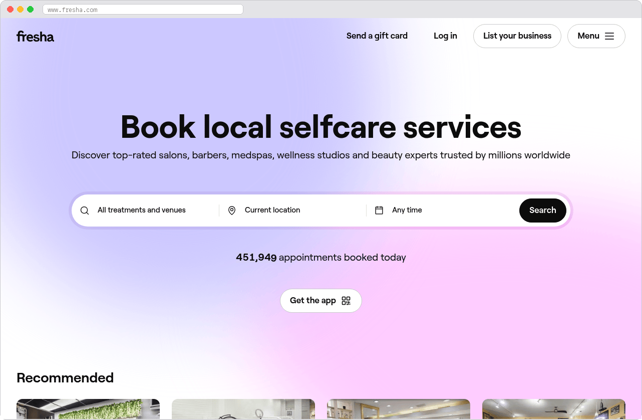 Fresha marketplace homepage screenshot