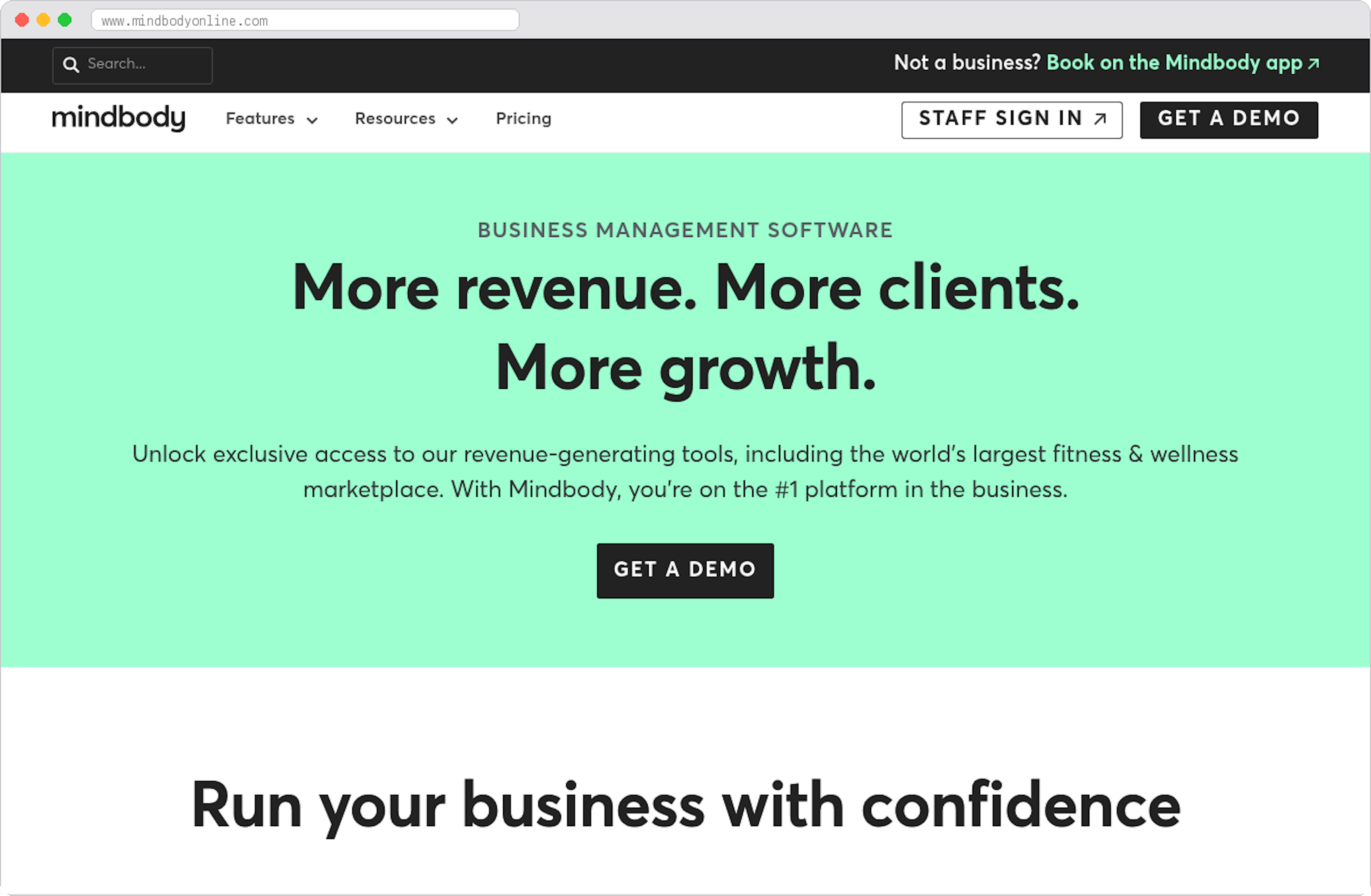 Mindbody marketplace homepage screenshot