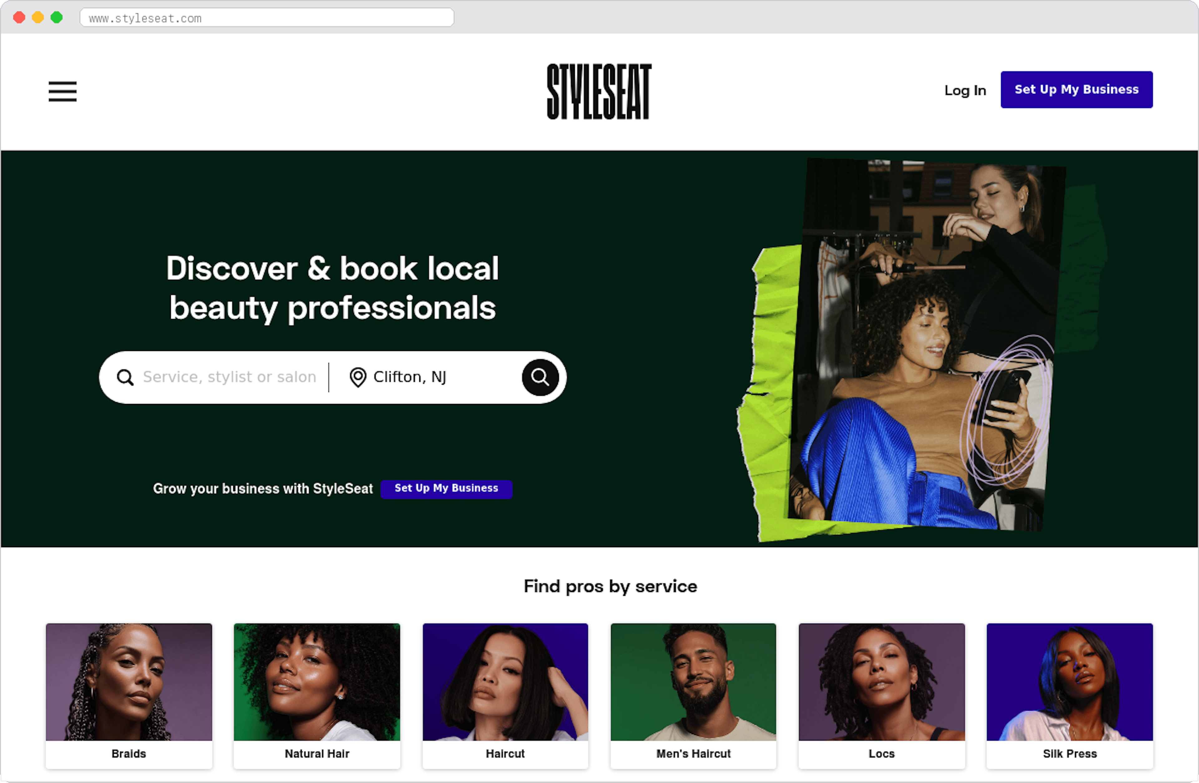 StyleSeat marketplace homepage screenshot