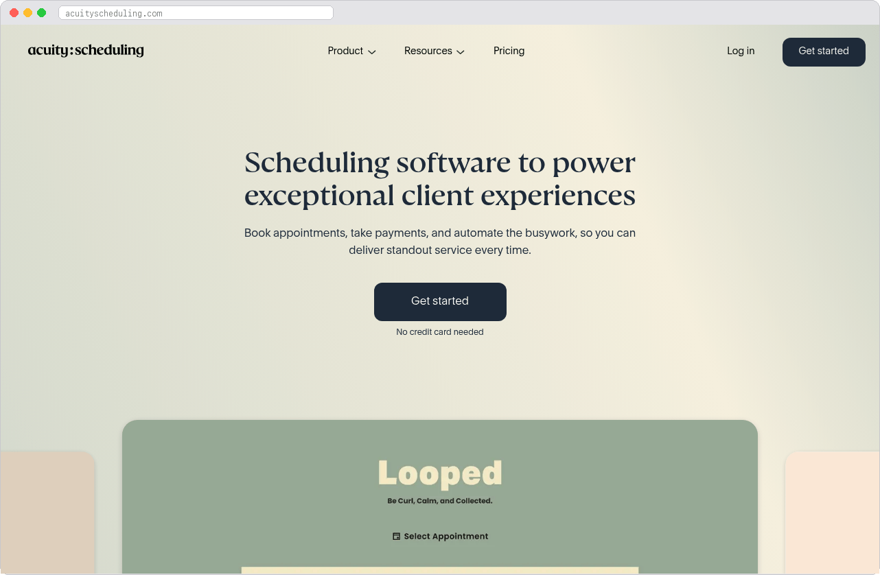 Acuity Scheduling marketplace homepage screenshot