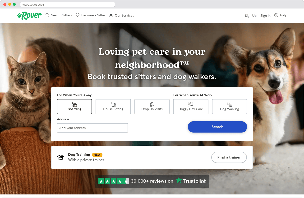 Rover marketplace homepage screenshot