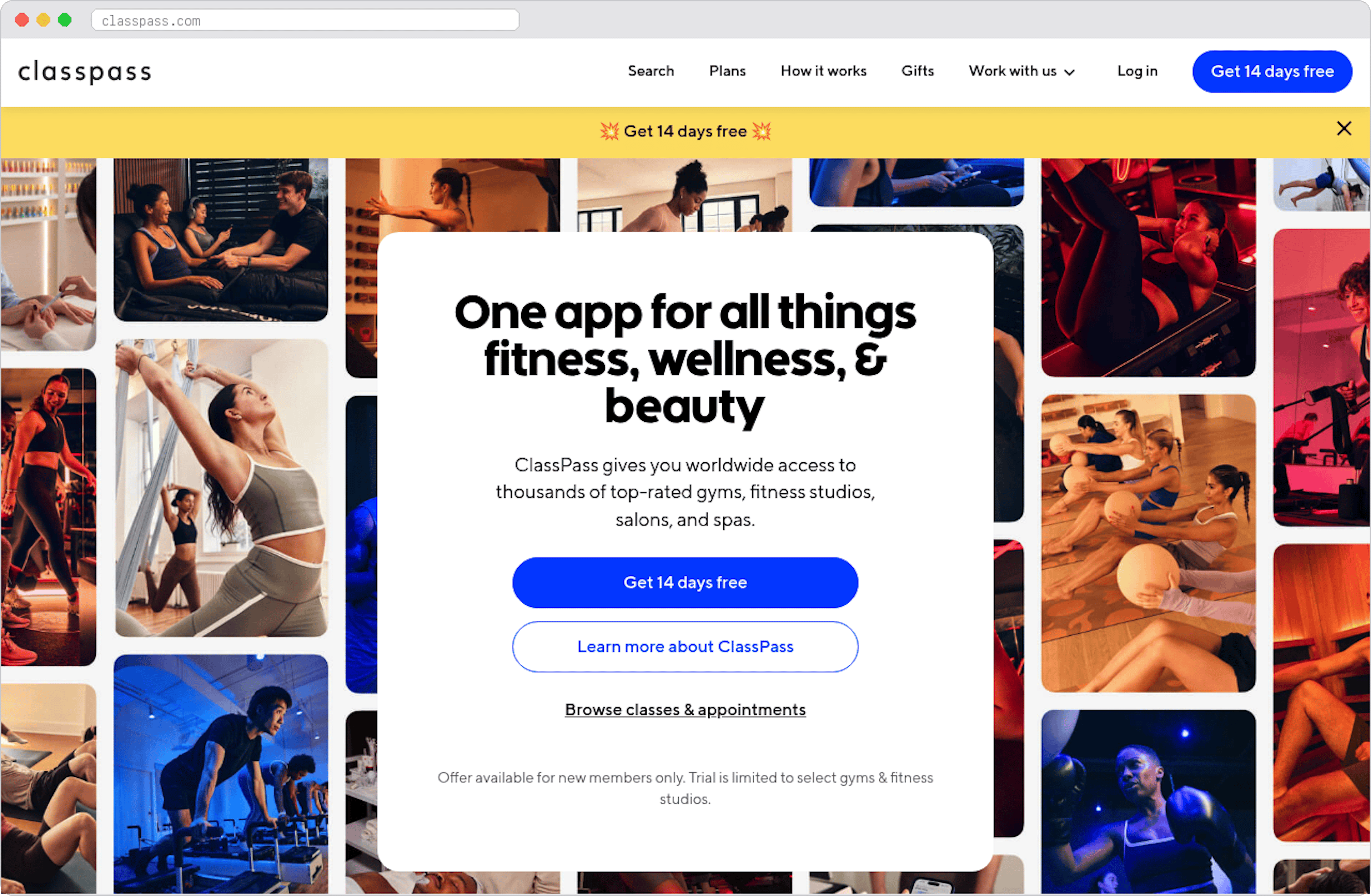 ClassPass marketplace homepage screenshot