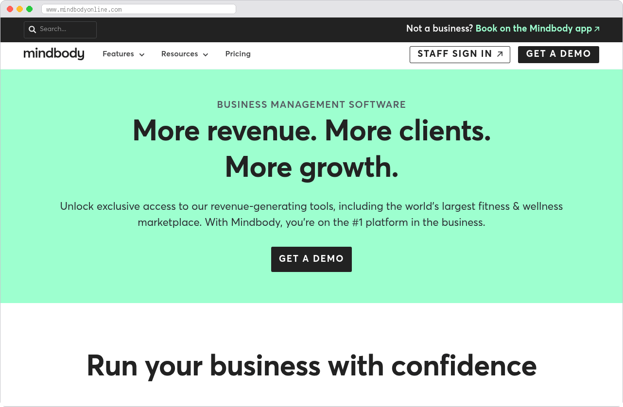 Mindbody marketplace homepage screenshot