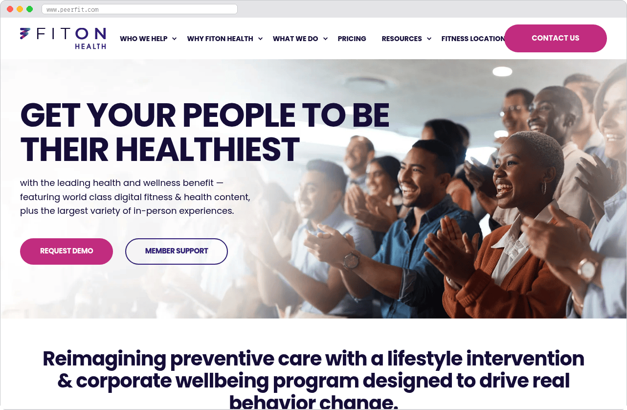 Peerfit marketplace homepage screenshot