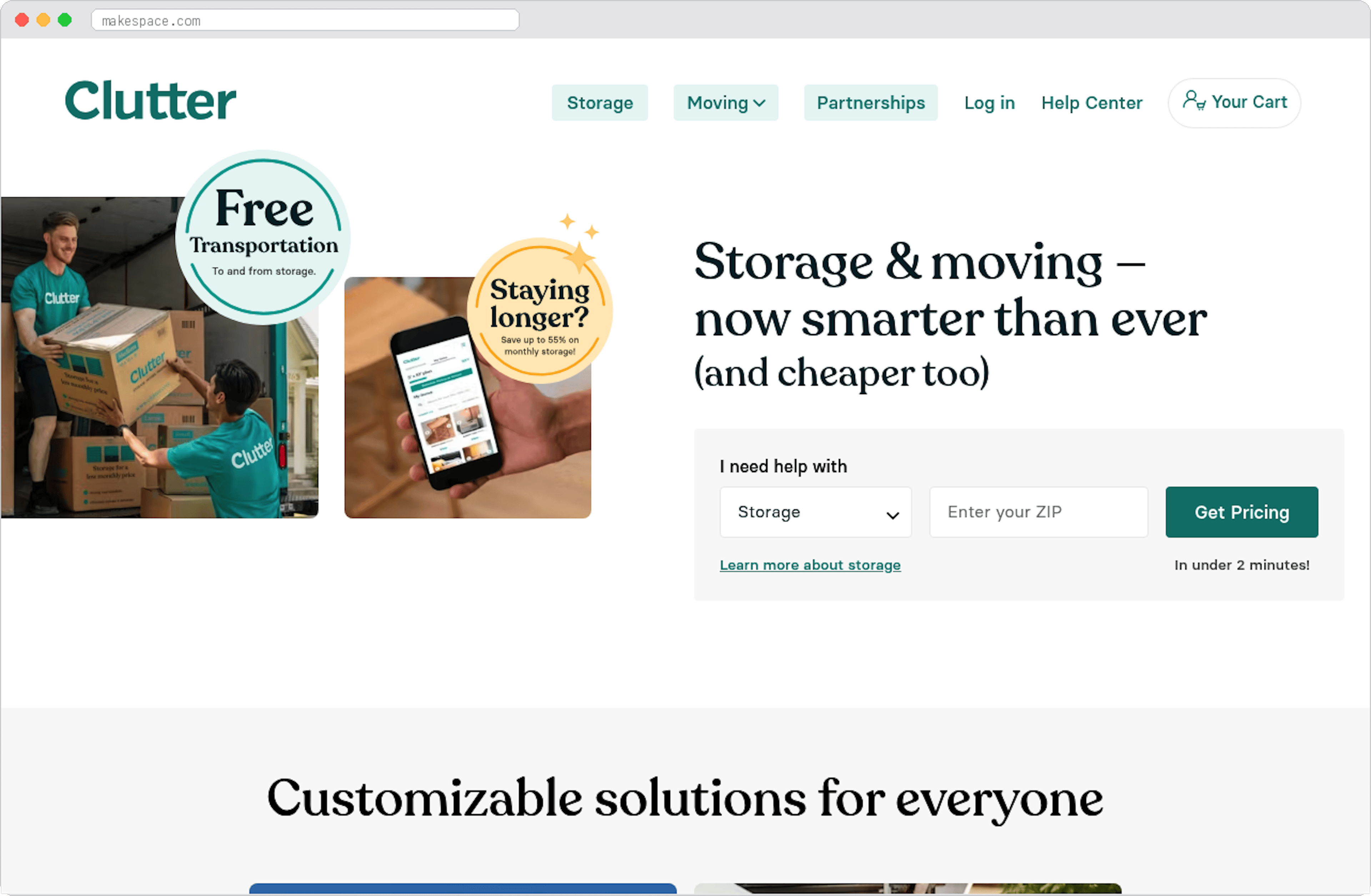 MakeSpace and similar full-service storage companies marketplace homepage screenshot
