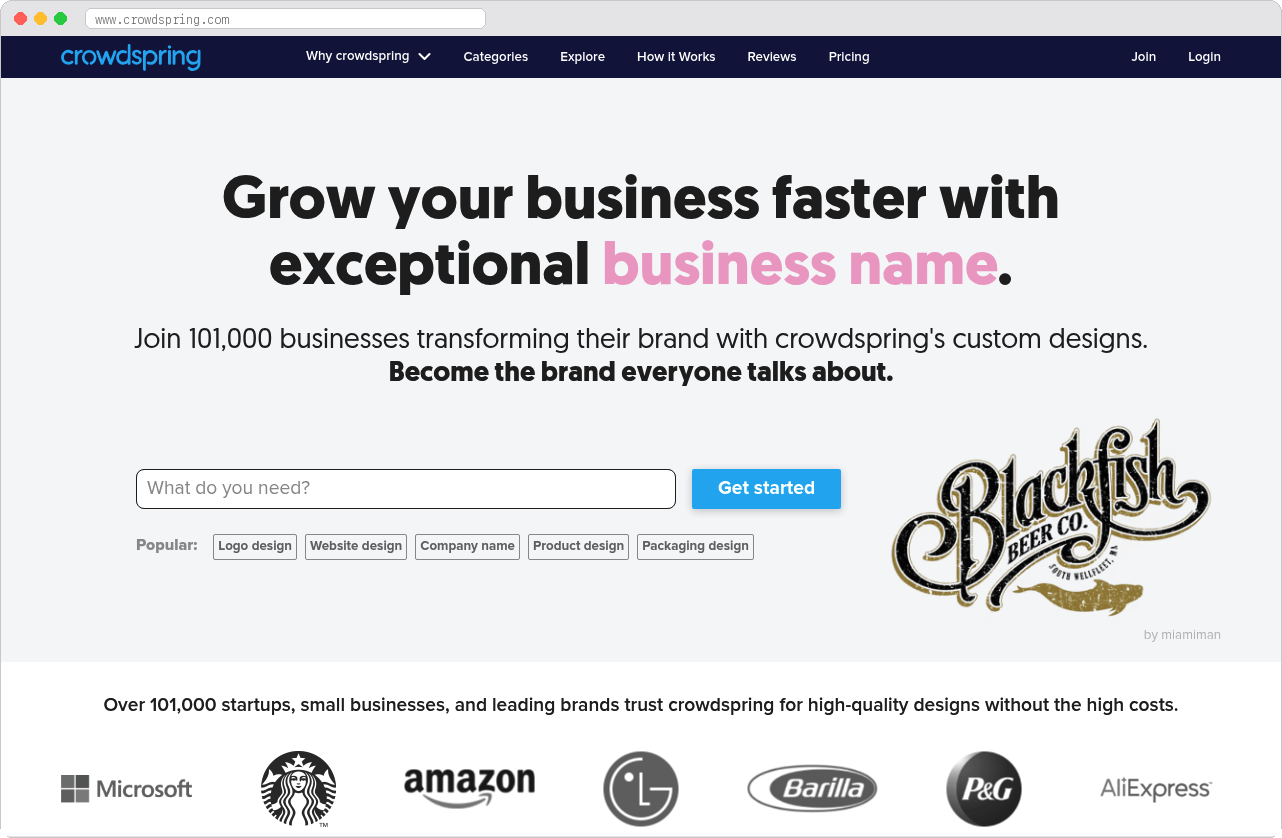 Crowdspring marketplace homepage screenshot