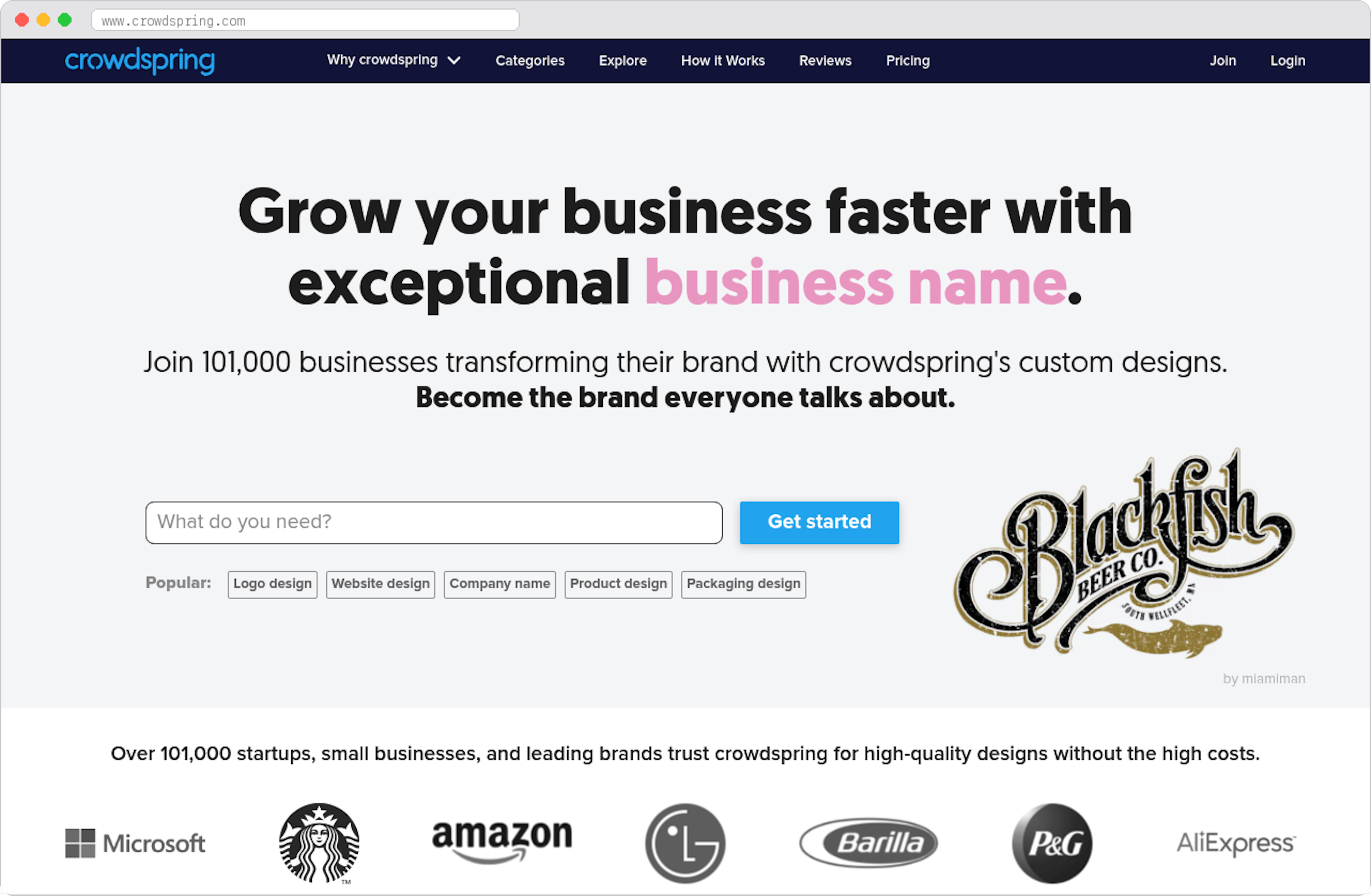 Crowdspring marketplace homepage screenshot