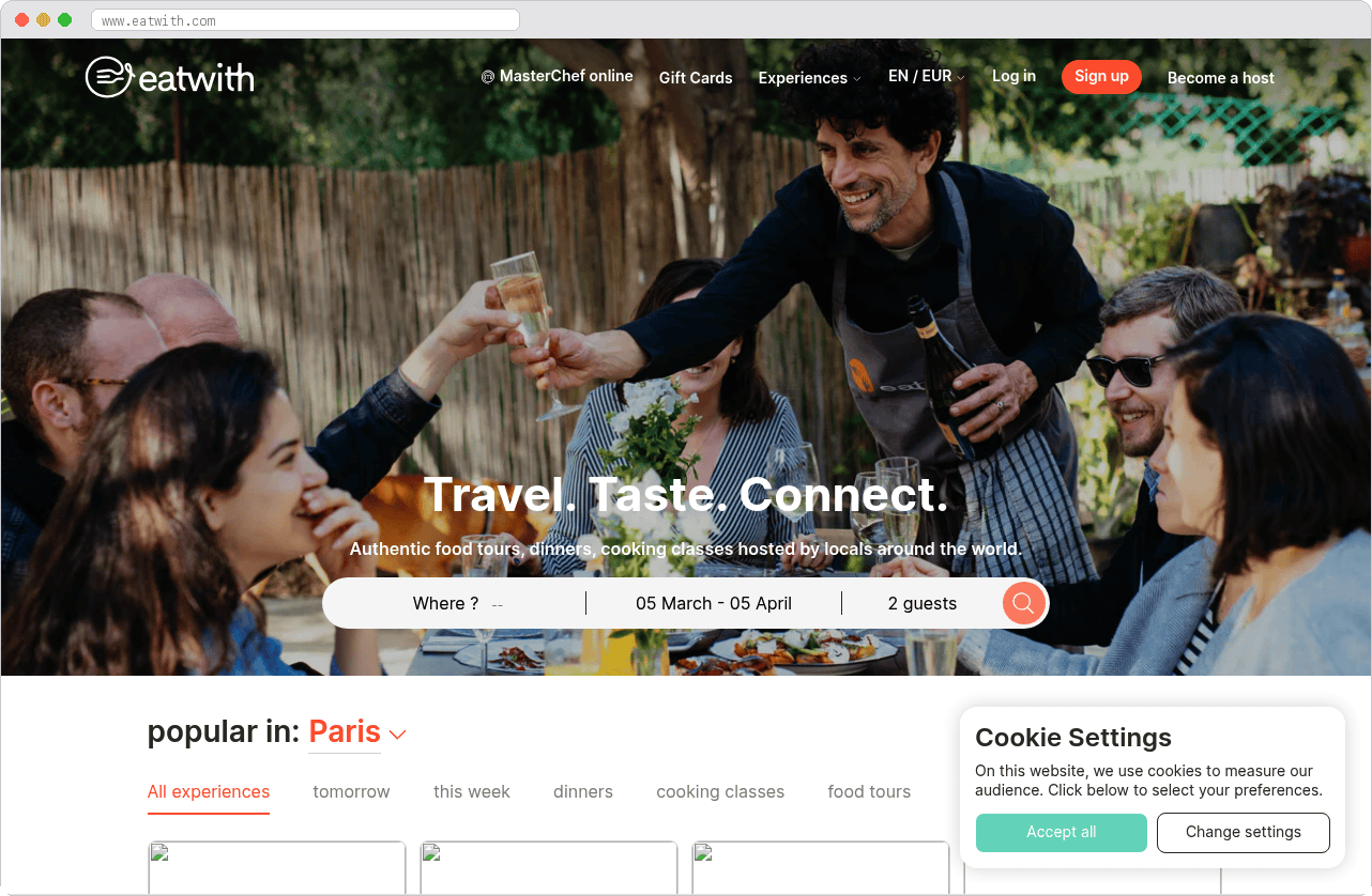 EatWith marketplace homepage screenshot