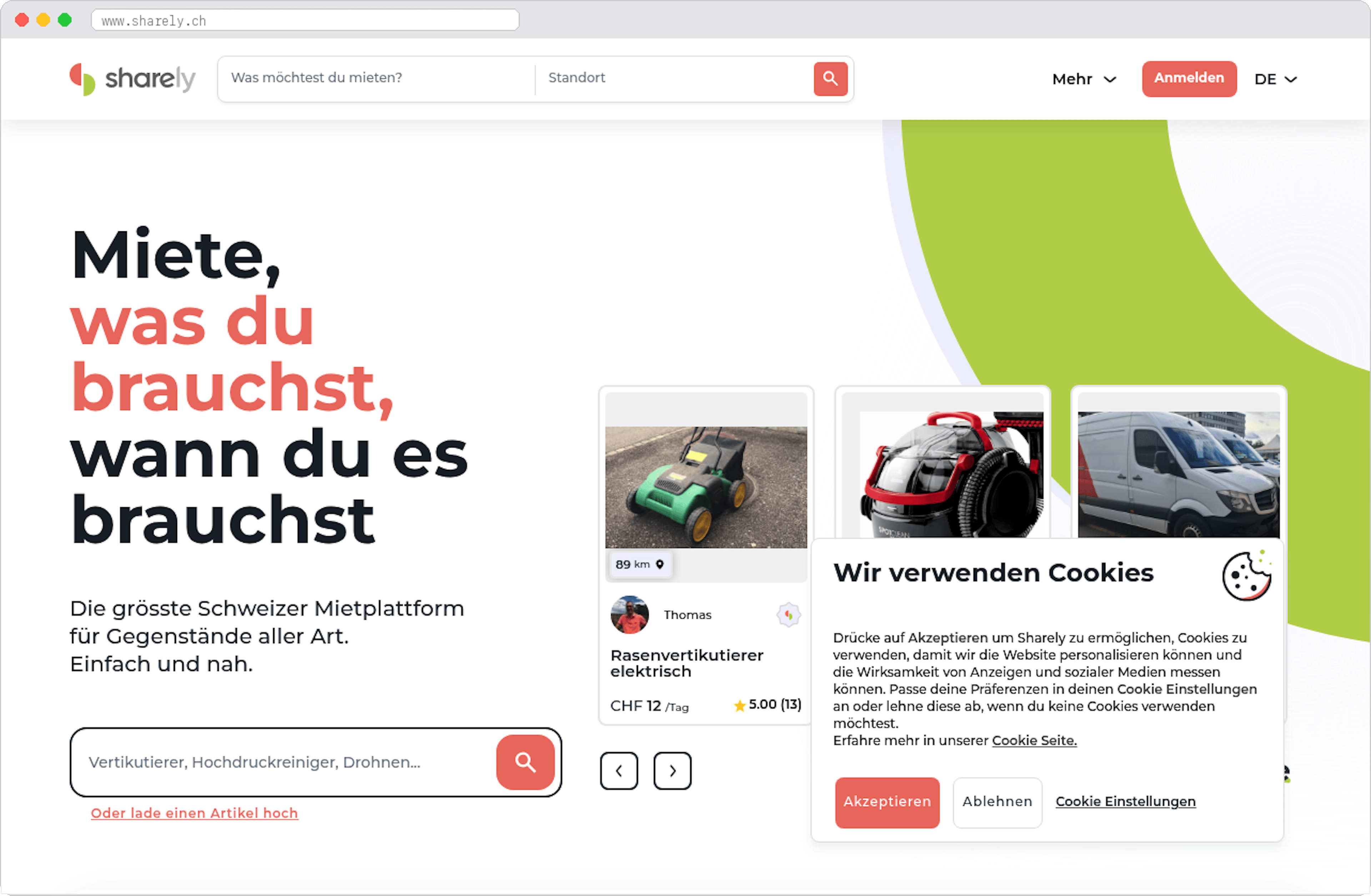 Sharely marketplace homepage screenshot