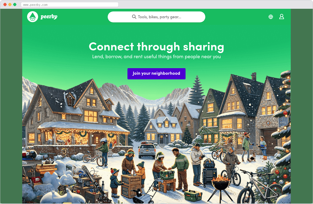Peerby marketplace homepage screenshot