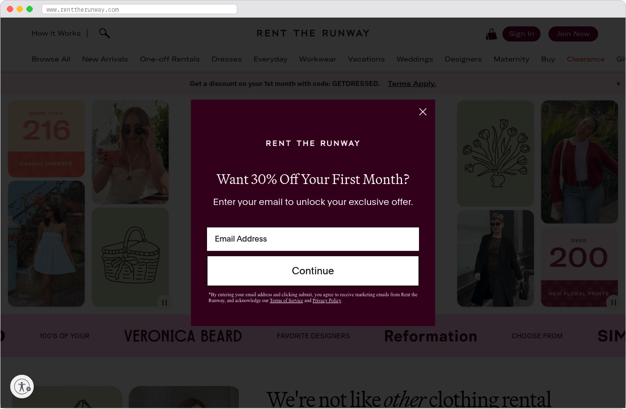 Rent the Runway marketplace homepage screenshot