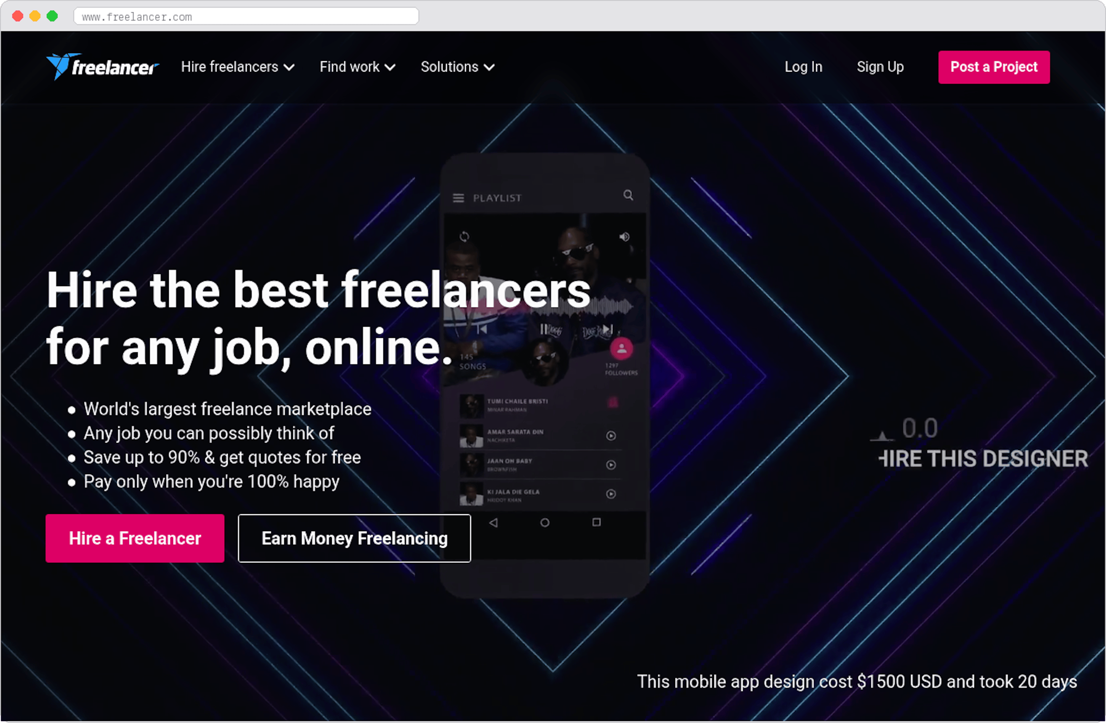 Freelancer.com marketplace homepage screenshot