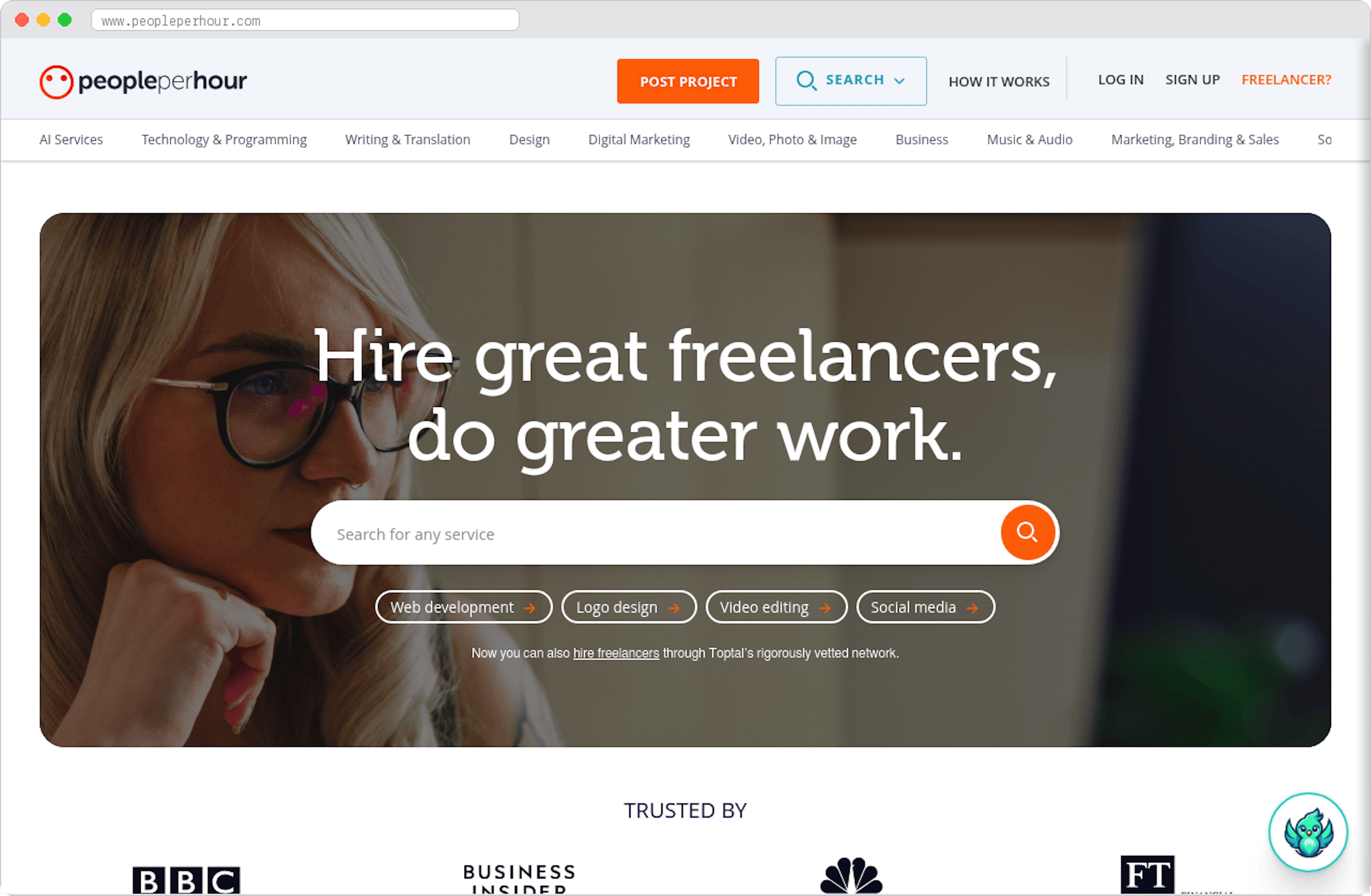 PeoplePerHour marketplace homepage screenshot