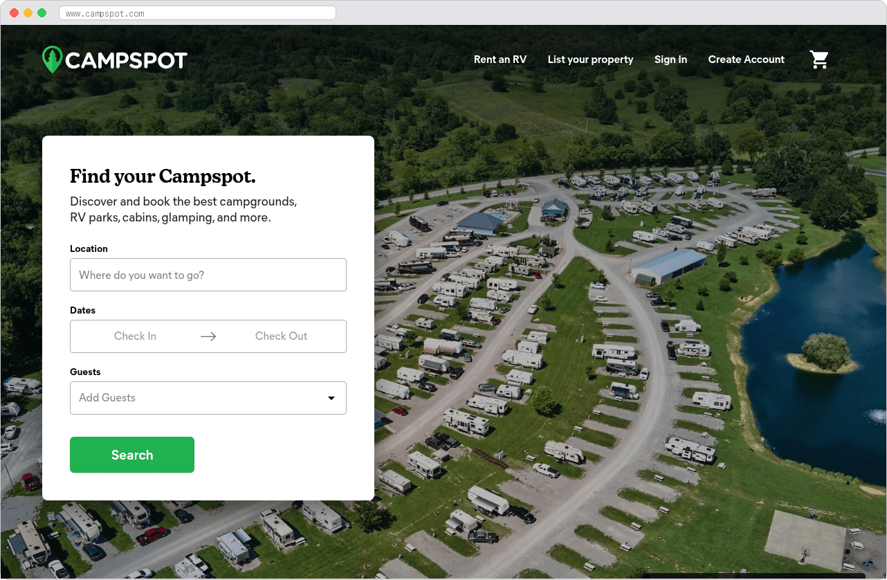 Campspot marketplace homepage screenshot