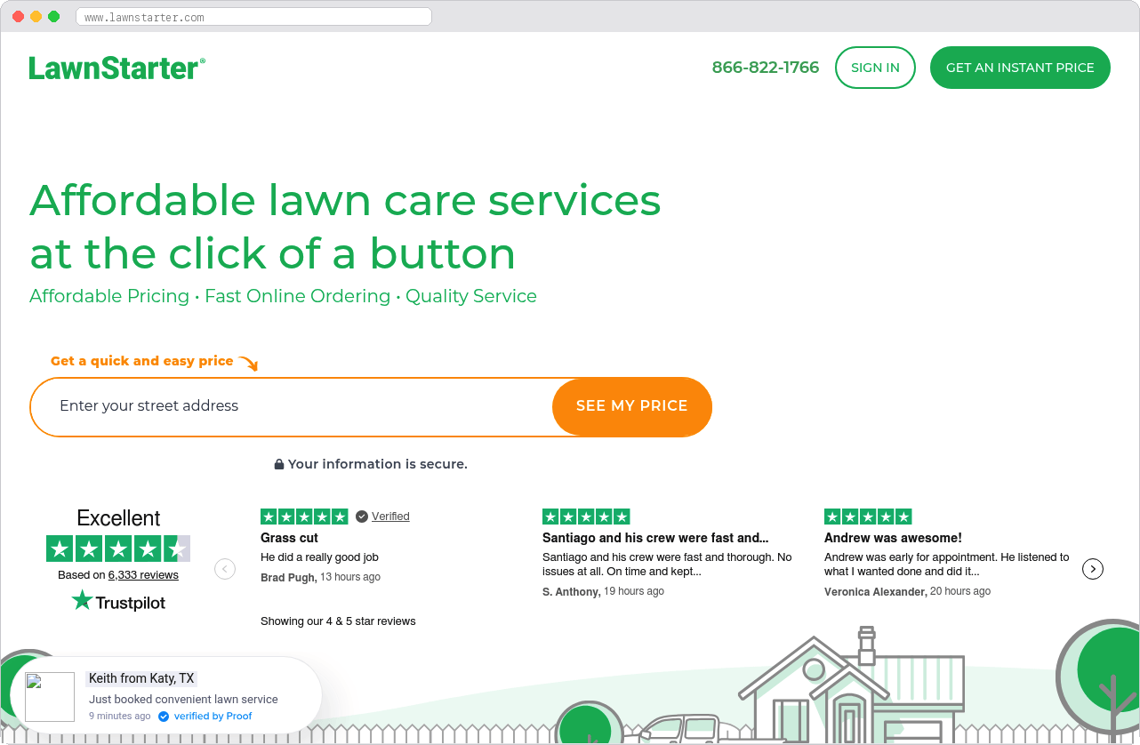 LawnStarter marketplace homepage screenshot