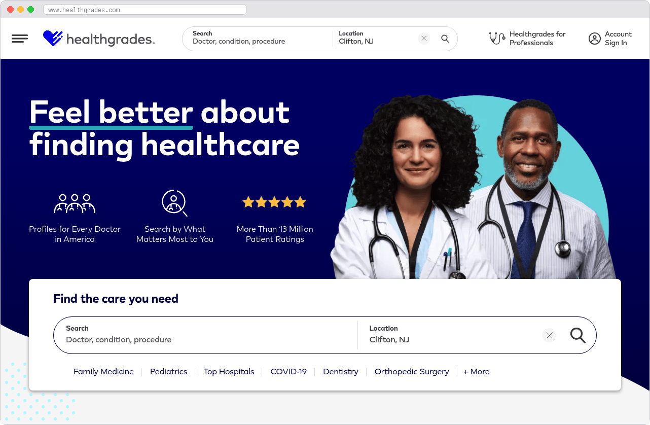 Healthgrades marketplace homepage screenshot