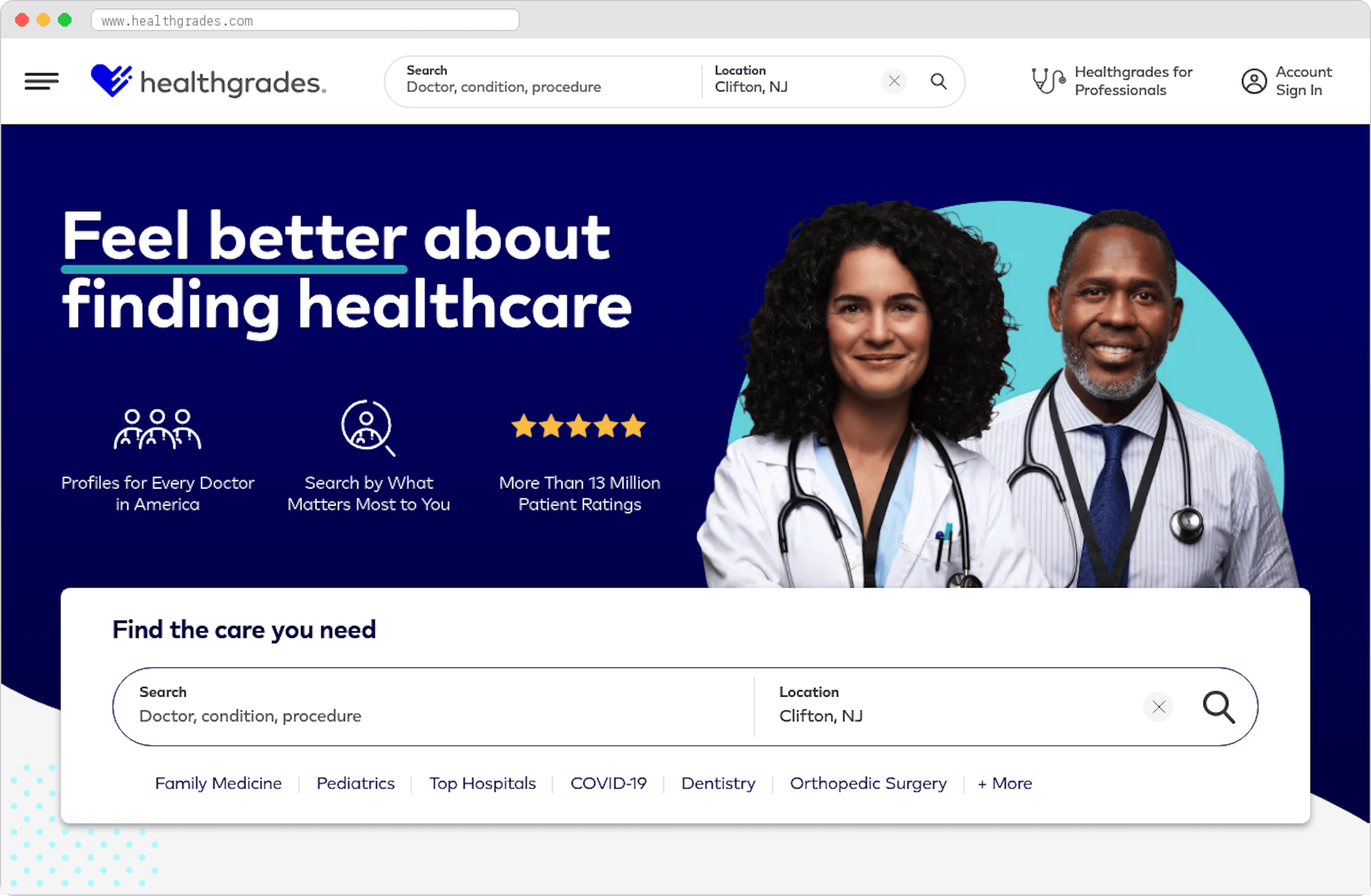 Healthgrades marketplace homepage screenshot