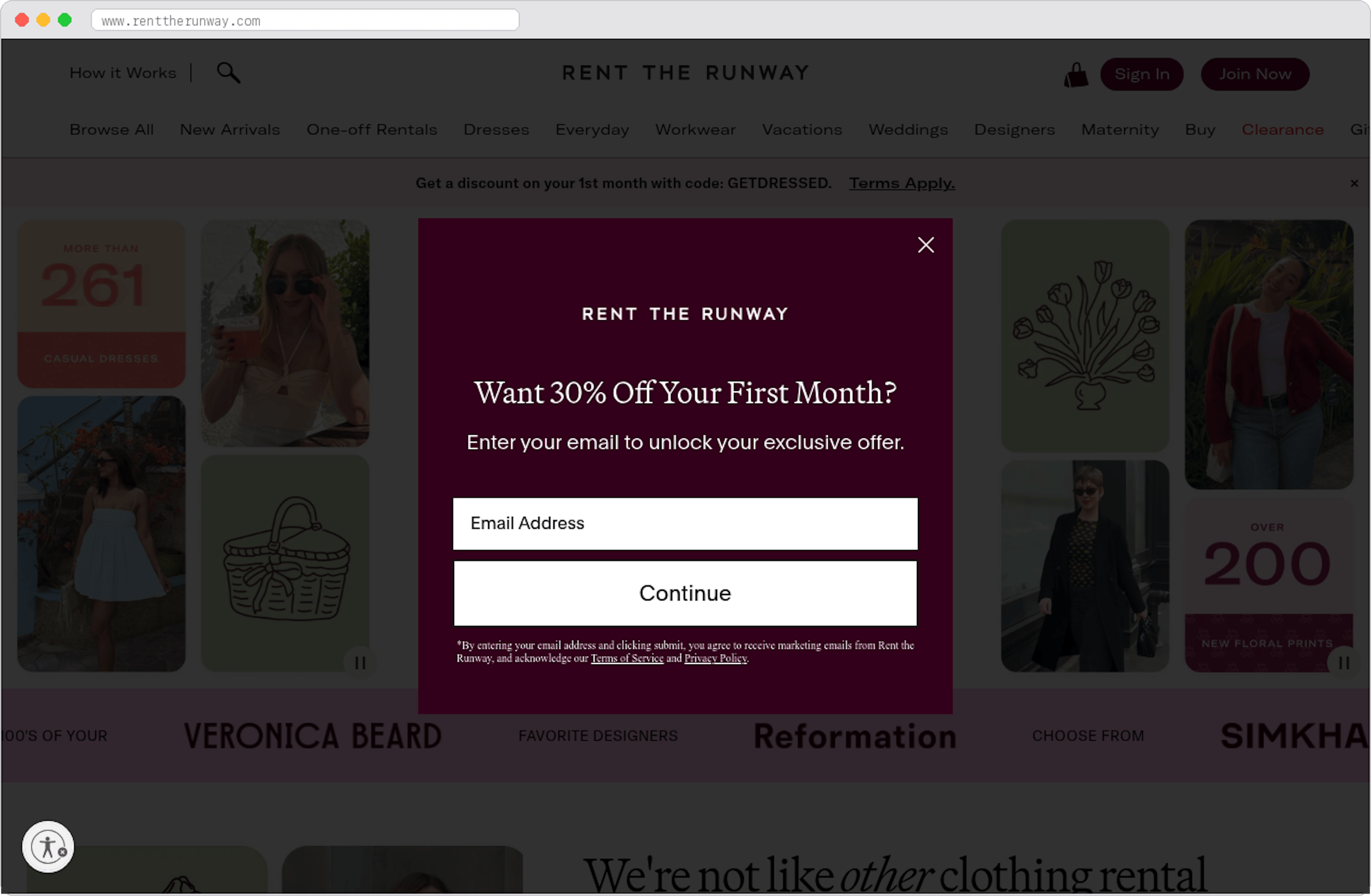Rent The Runway marketplace homepage screenshot