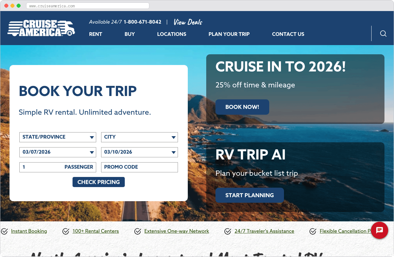 Cruise America marketplace homepage screenshot