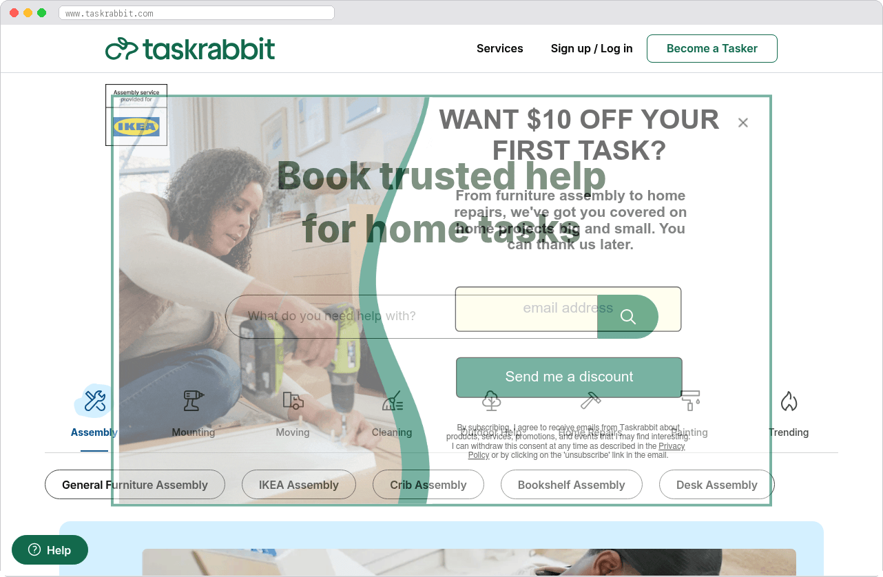 TaskRabbit marketplace homepage screenshot
