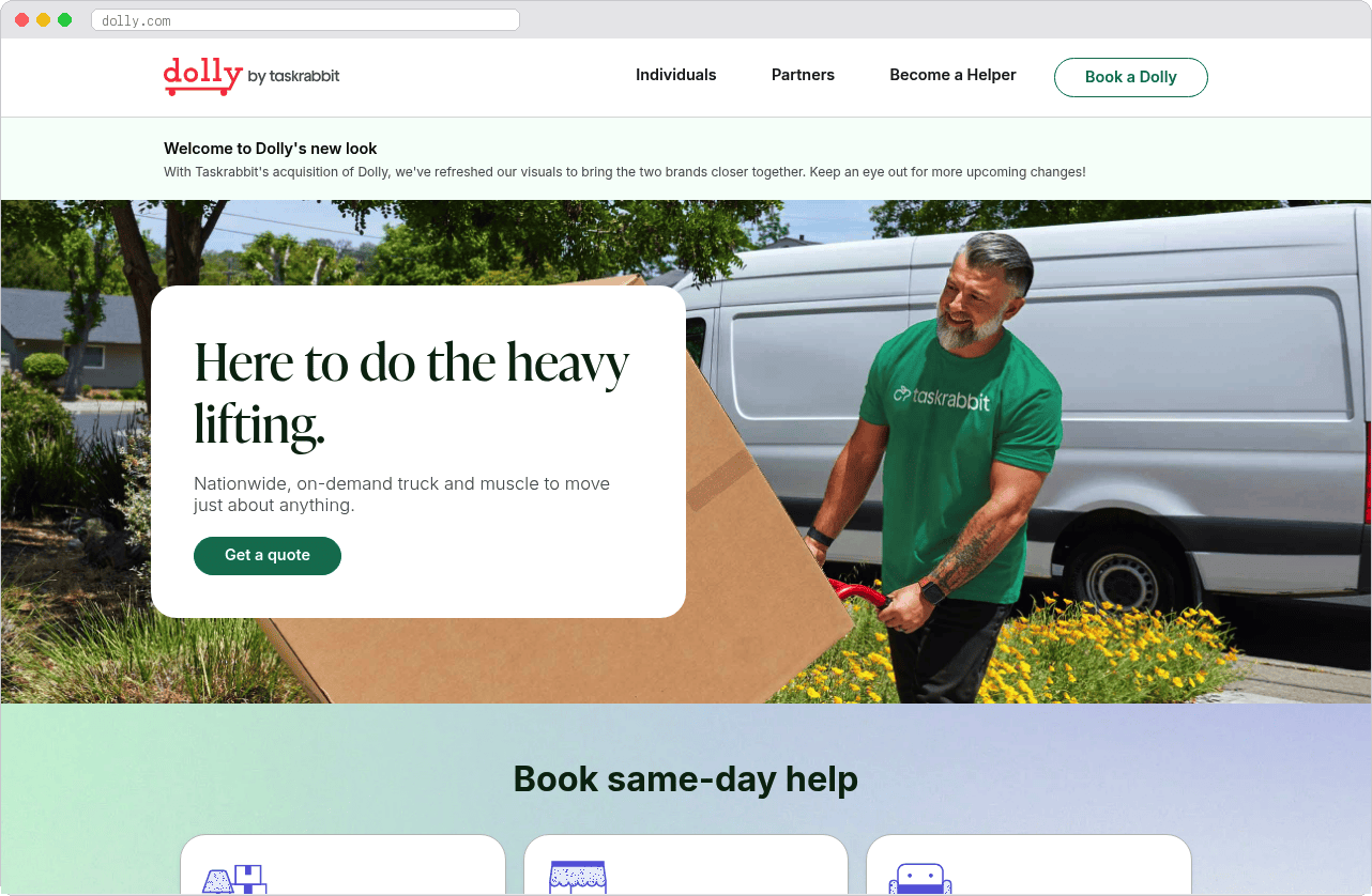 Dolly marketplace homepage screenshot