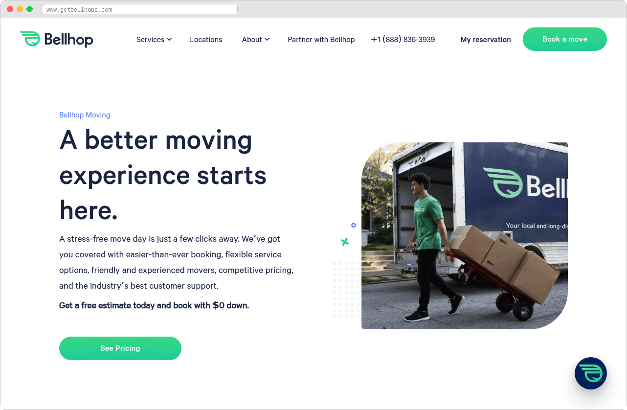 Bellhop marketplace homepage screenshot