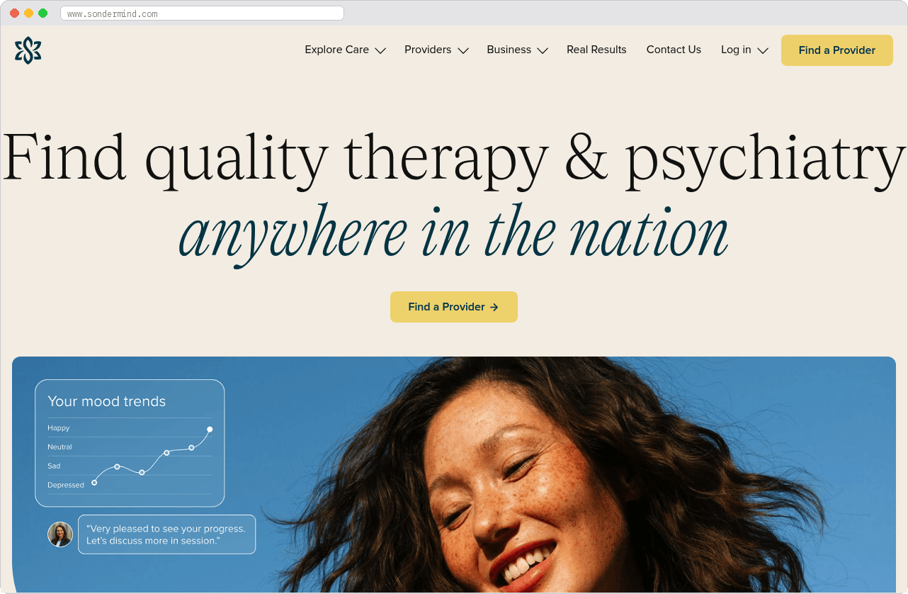 SonderMind marketplace homepage screenshot