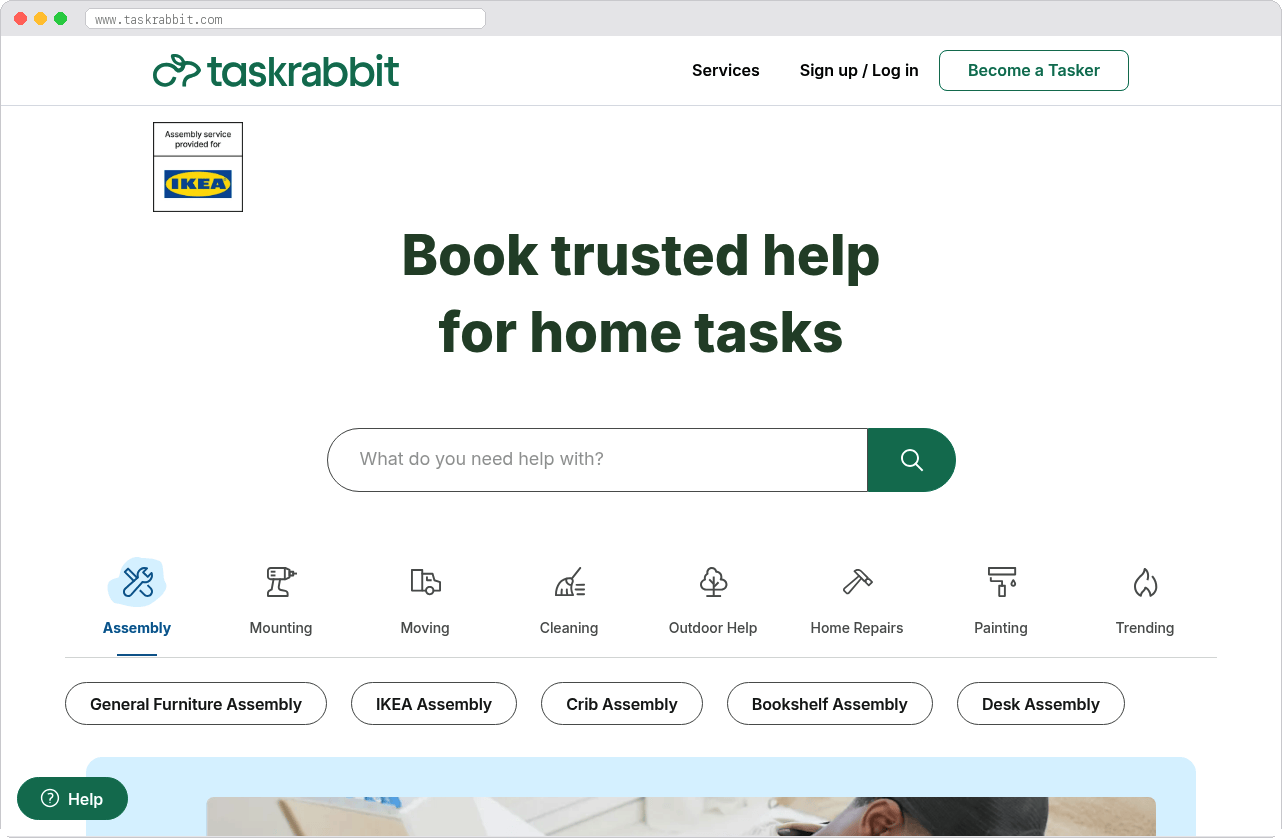 Taskrabbit marketplace homepage screenshot