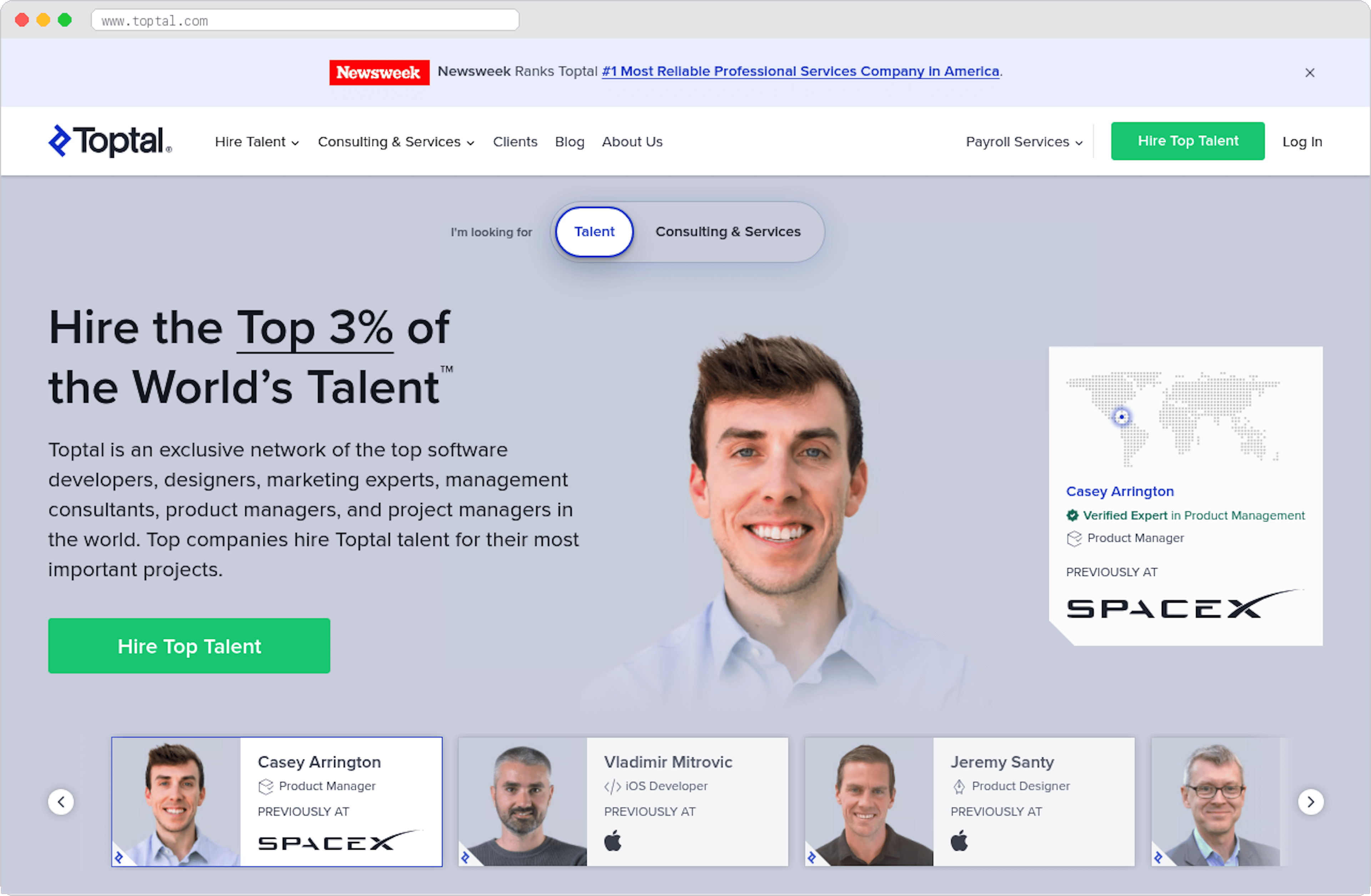 Toptal marketplace homepage screenshot