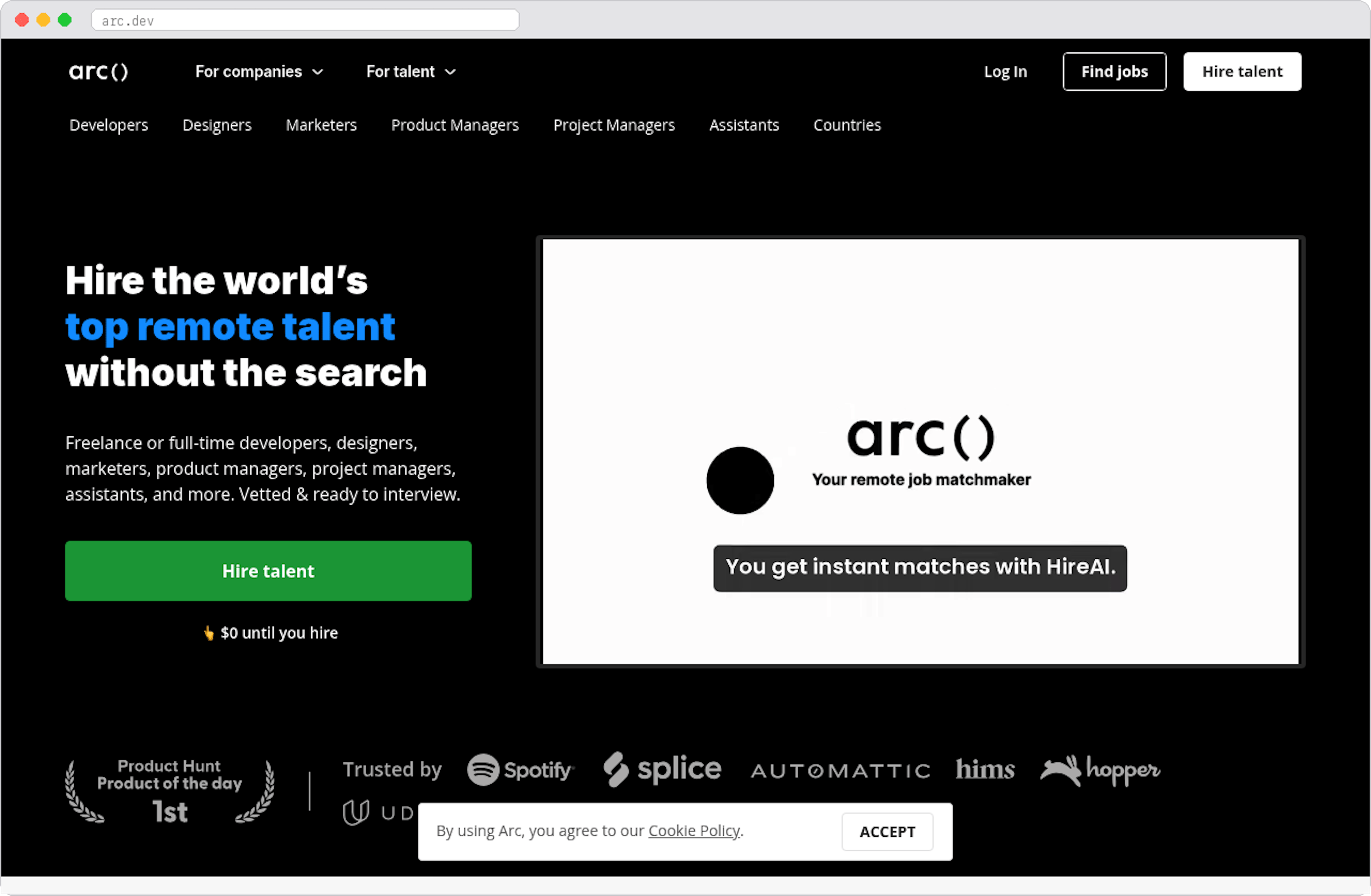 Arc (formerly CodementorX) marketplace homepage screenshot