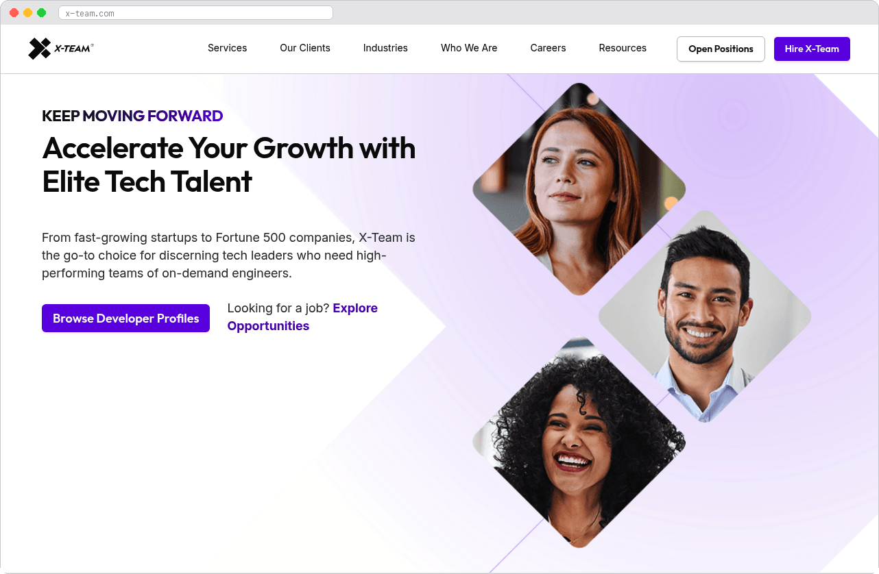 X-Team marketplace homepage screenshot