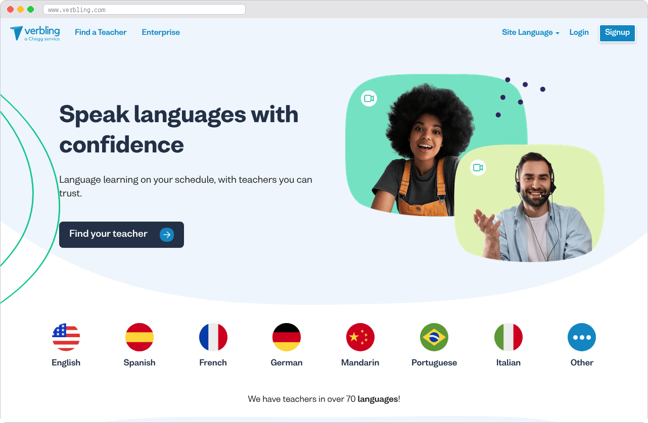 Verbling marketplace homepage screenshot
